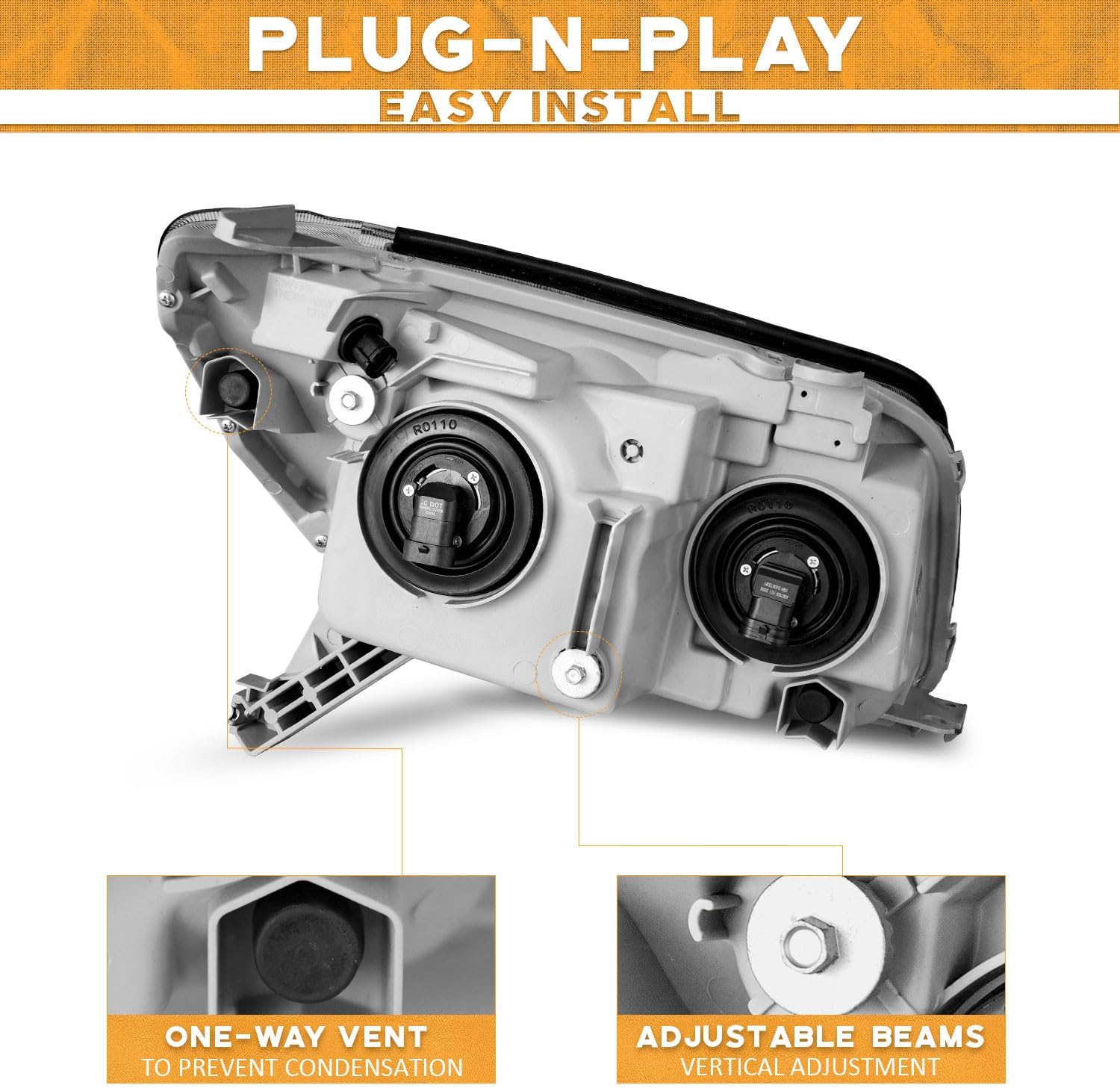 WEELMOTO for 03-05 4Runner Headlights Replacement for 2003 2004 2005 4Runner Headlight Pair set with Chrome Housing Amber Reflector L+R