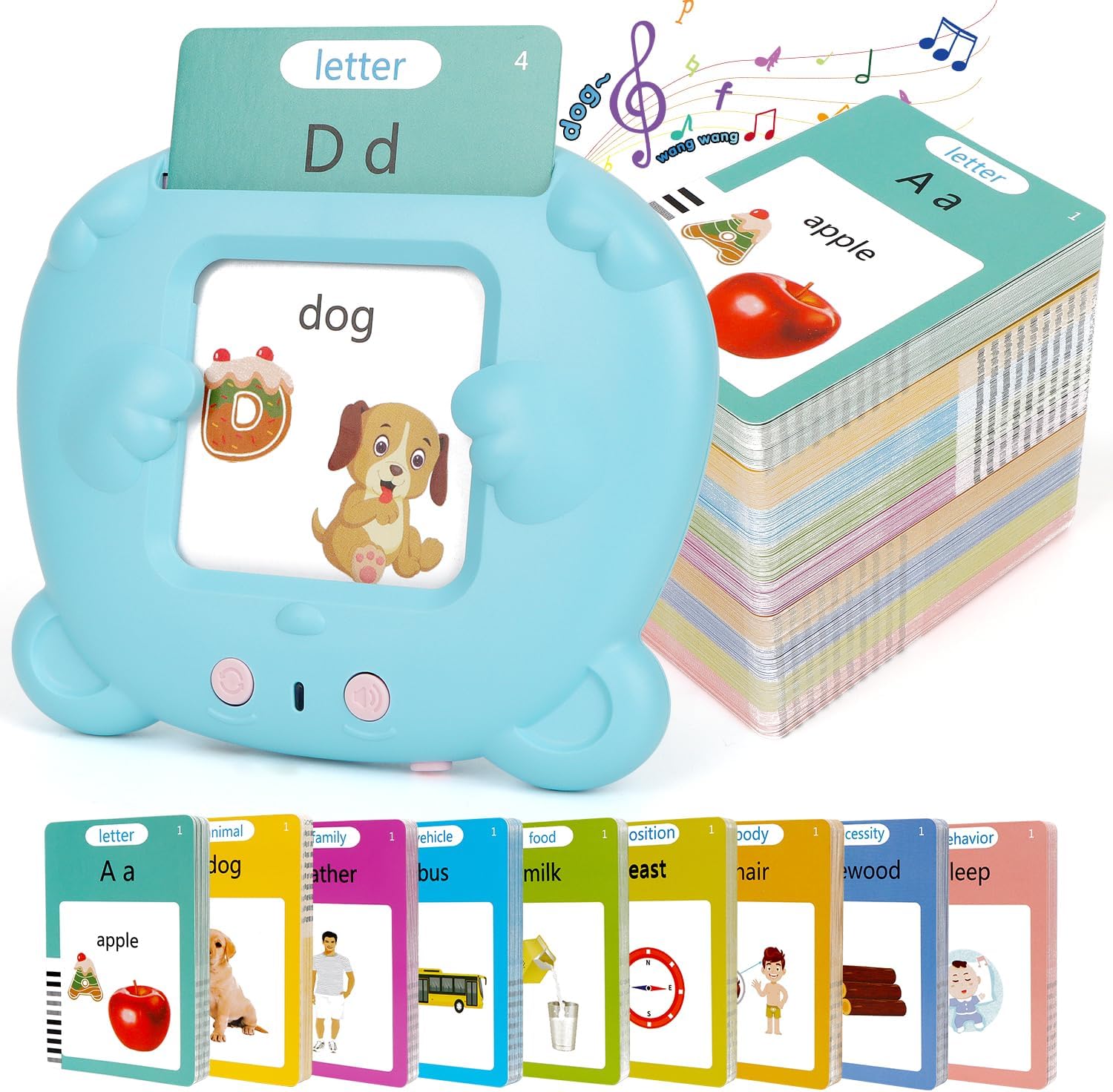 OWill Talking Flash Cards Educational Toddler Toys for 1 2 3 Year Old Boys Girls, Preschool Learning Reading Machine with 510 Words 3 Children’s Songs, Montessori Interactive for Kids