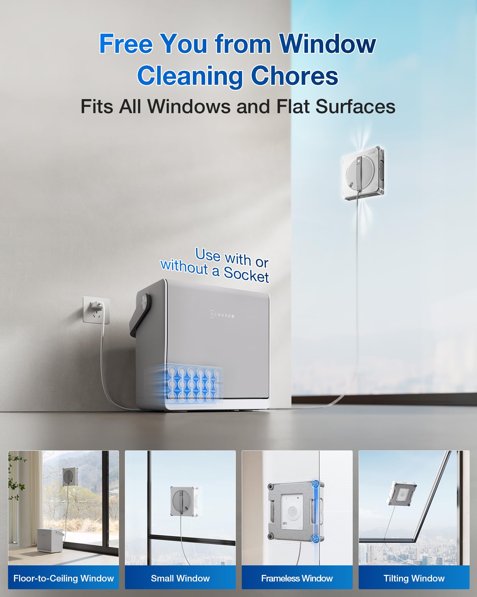 ECOVACS WINBOT W2S Omni Fensterreinigungsroboter, mit 6-in-1-Multifunktionsstation, TruEdge-zu-Rand-Präzision, dreifache Weitwinkel-Sprühdüsen, 12-stufiges Sicherheitssystem, Dual-Power-Modi