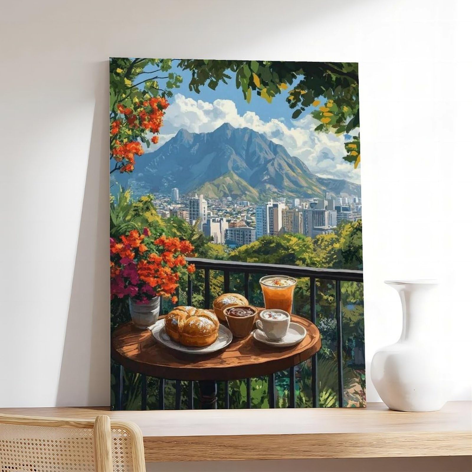 QOTOPGPG Poster su tela con vista sul balcone di Pan Dulce Breakfast, Monterrey, decorazione per camera da letto, ufficio, stanza, regalo, 40 x 60 cm