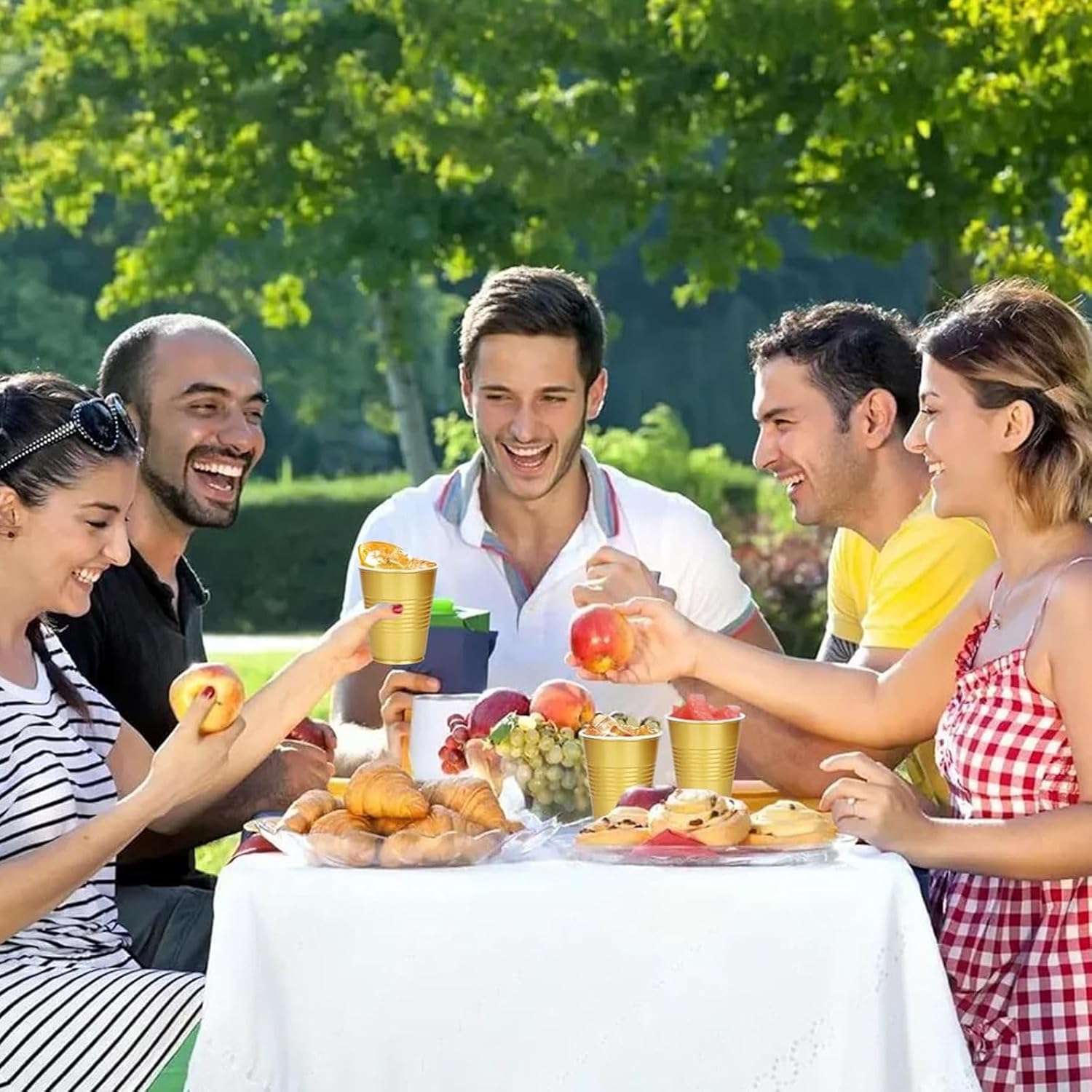 Dualshine 100 Pack Gold Plastic Cups 12 oz, Disposable Cups for Party, Heavy Duty Drinking Cup, Graduation Cups for Wedding Birthday, Valentine's Day Beer Taste Serving Sample Tastings Barbecues - Image 7