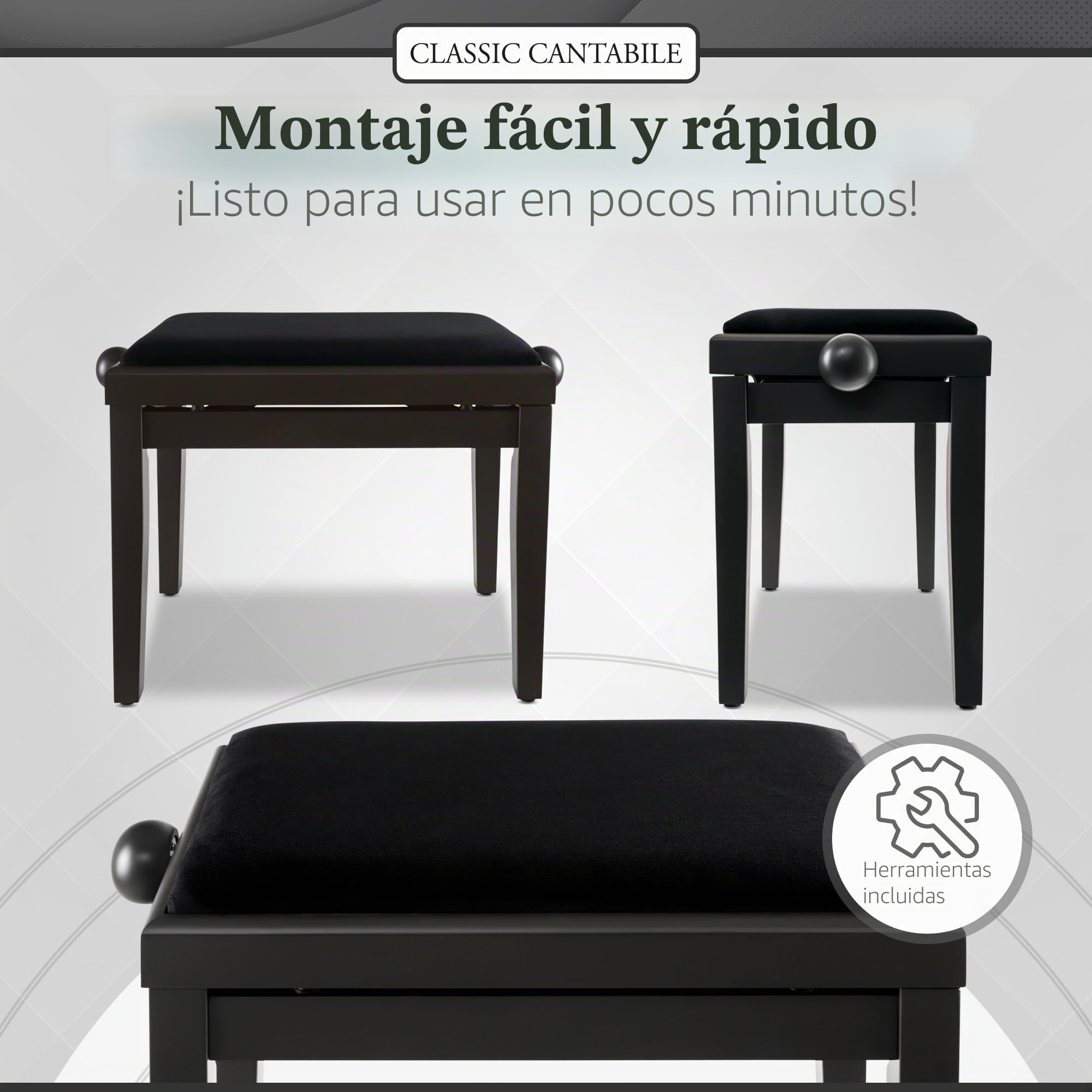 Classic Cantabile Banco para Piano Madera de Nogal Negra Mate