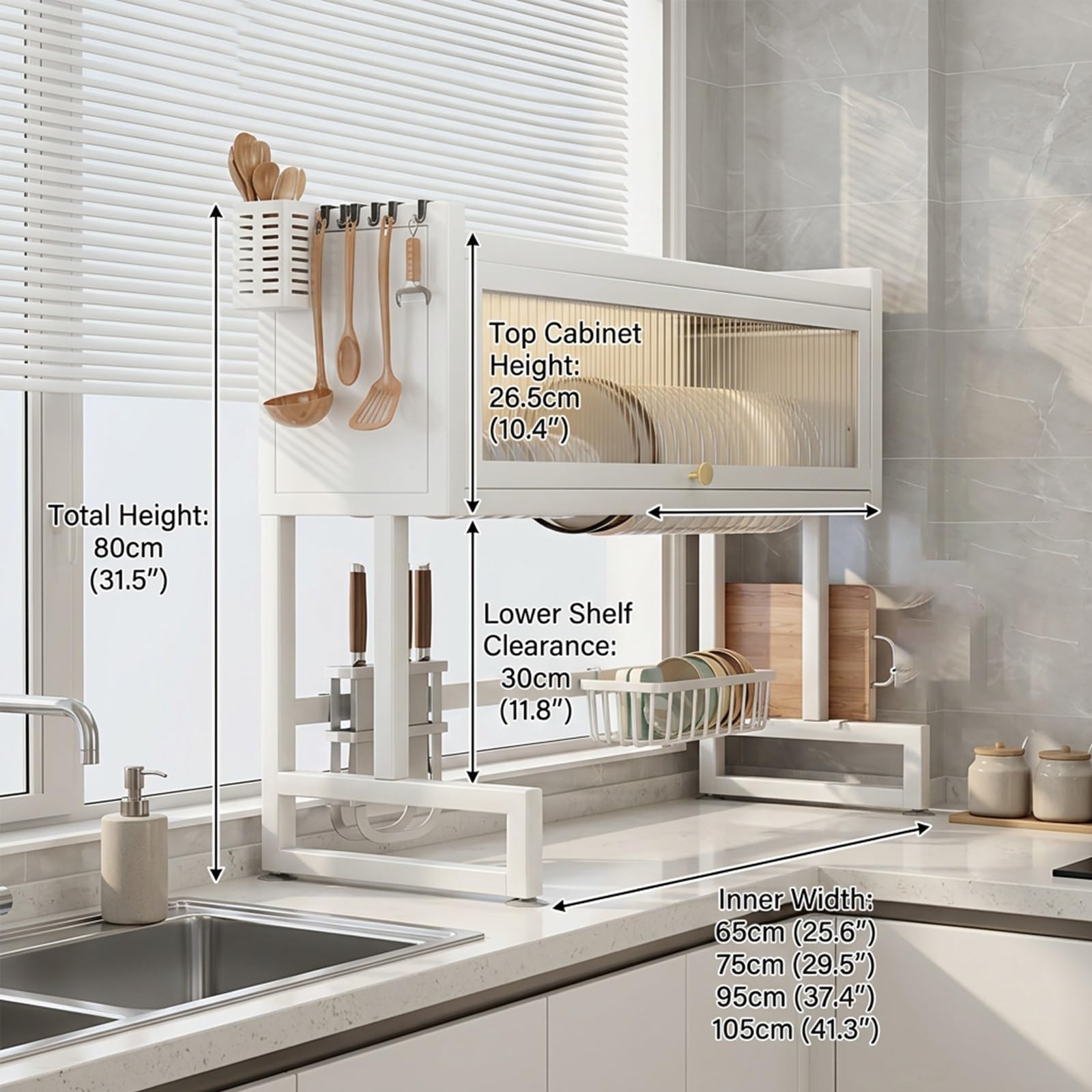 Escurridor de Platos sobre el Fregadero, | Estante secado acero al carbono con estructura estable en H, Organizador cocina(Nero,65cm/25.5in)