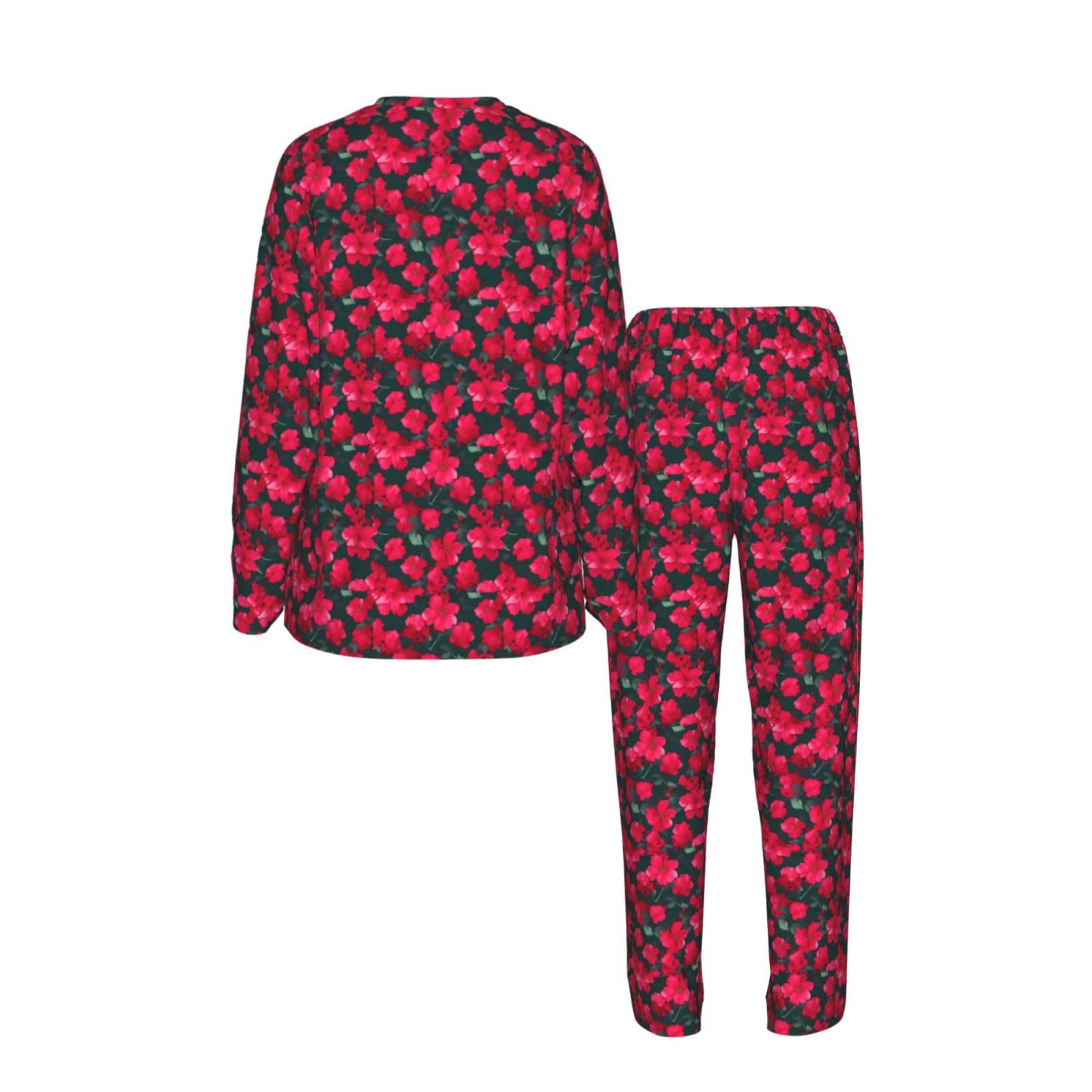 Pigiama da donna a maniche lunghe con stampa floreale rosa rosso e rosa, ideale per vacanze e yoga, uscite casual, comodo regalo
