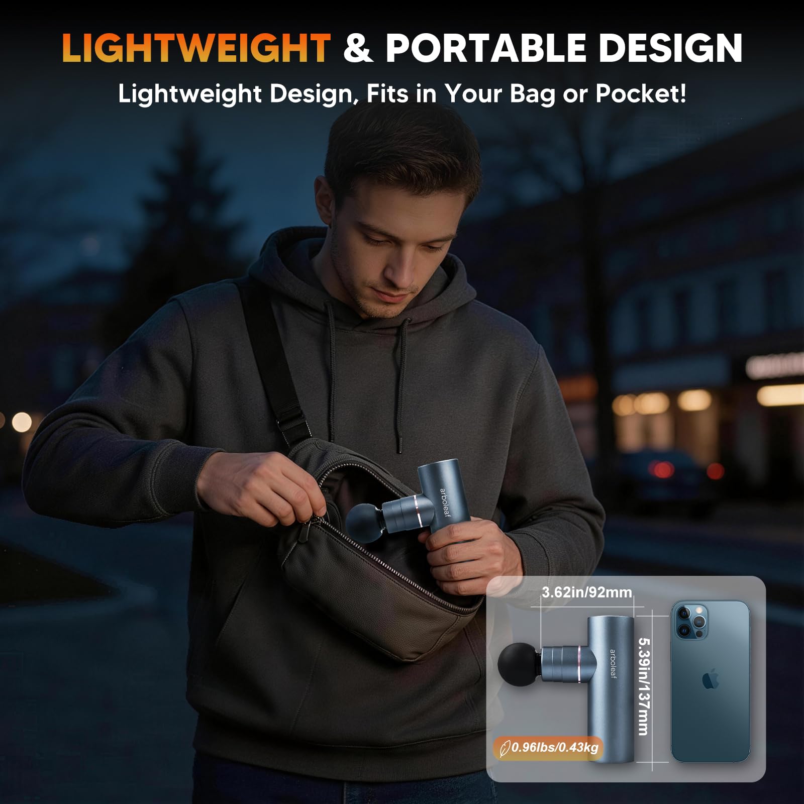 arboleaf Pistola Massaggio Muscolare Mini con Calore,Massage Gun Silenziosa | Corpo in Metallo Anodizzato, Massaggio Termico, Motore Brushless Silenzioso, Modalità Pressione Adattiva, Compatto, Portatile