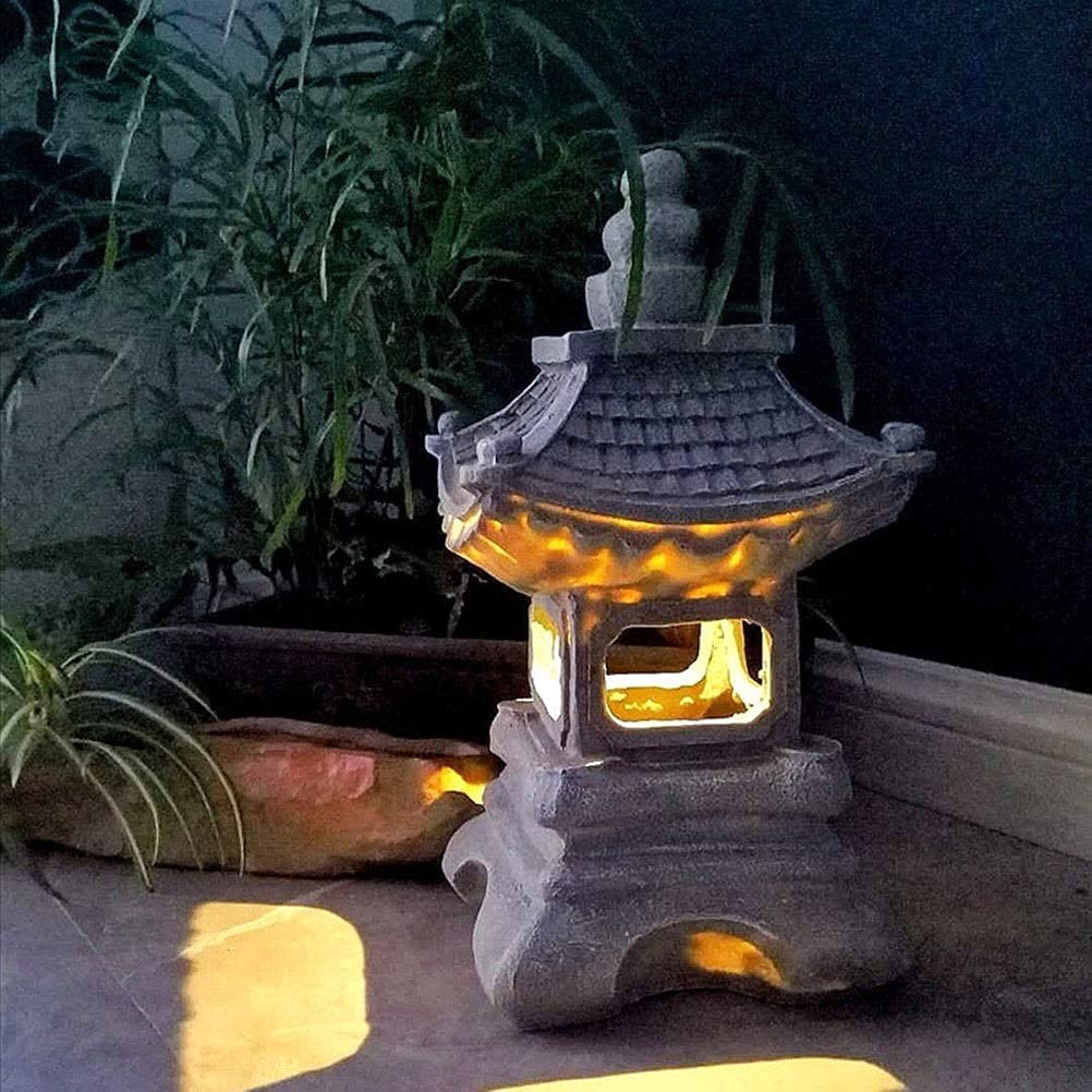 Rzeźba ogrodowa 33,4 cm mała pagoda ogrodowa latarnia solarna lampa, japoński styl zewnętrzny stupa statuetka zen sztuka orientalna rzeźba trawnika