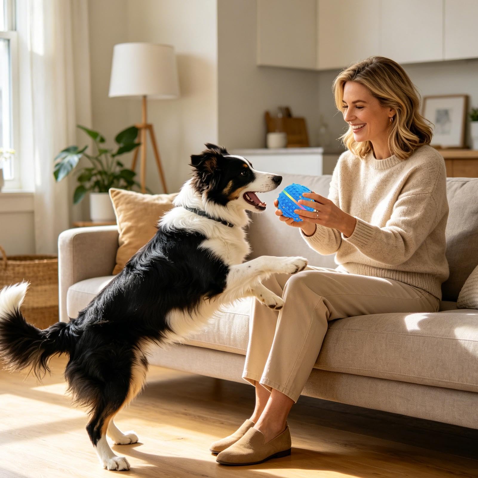 Balle Interactive Pour Chien Rebondissante, étanche avec lumières et 3 | Balle Automatique Mobile Canine Pour Races Moyennes à Grandes, Exercice et Dressage, Réduit