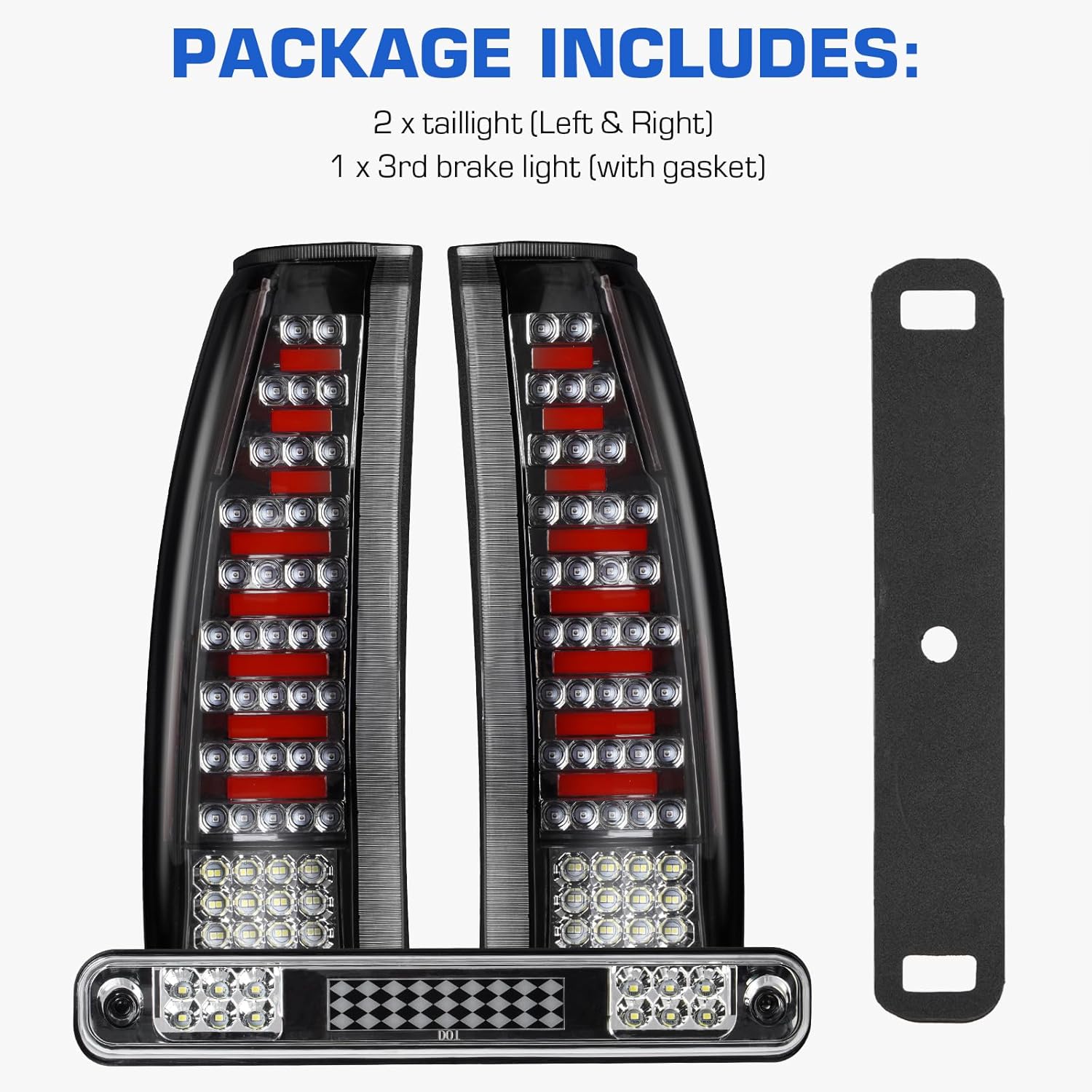 Tail Light +3rd Third Brake Light Fit for Chevy Blazer 1992-1994, Silverado C1500/K1500 1988-1999, for Silverado/Sierra C2500 C3500 K2500 K3500 1988-2000, Rear Taillight Chrome Clear Lens
