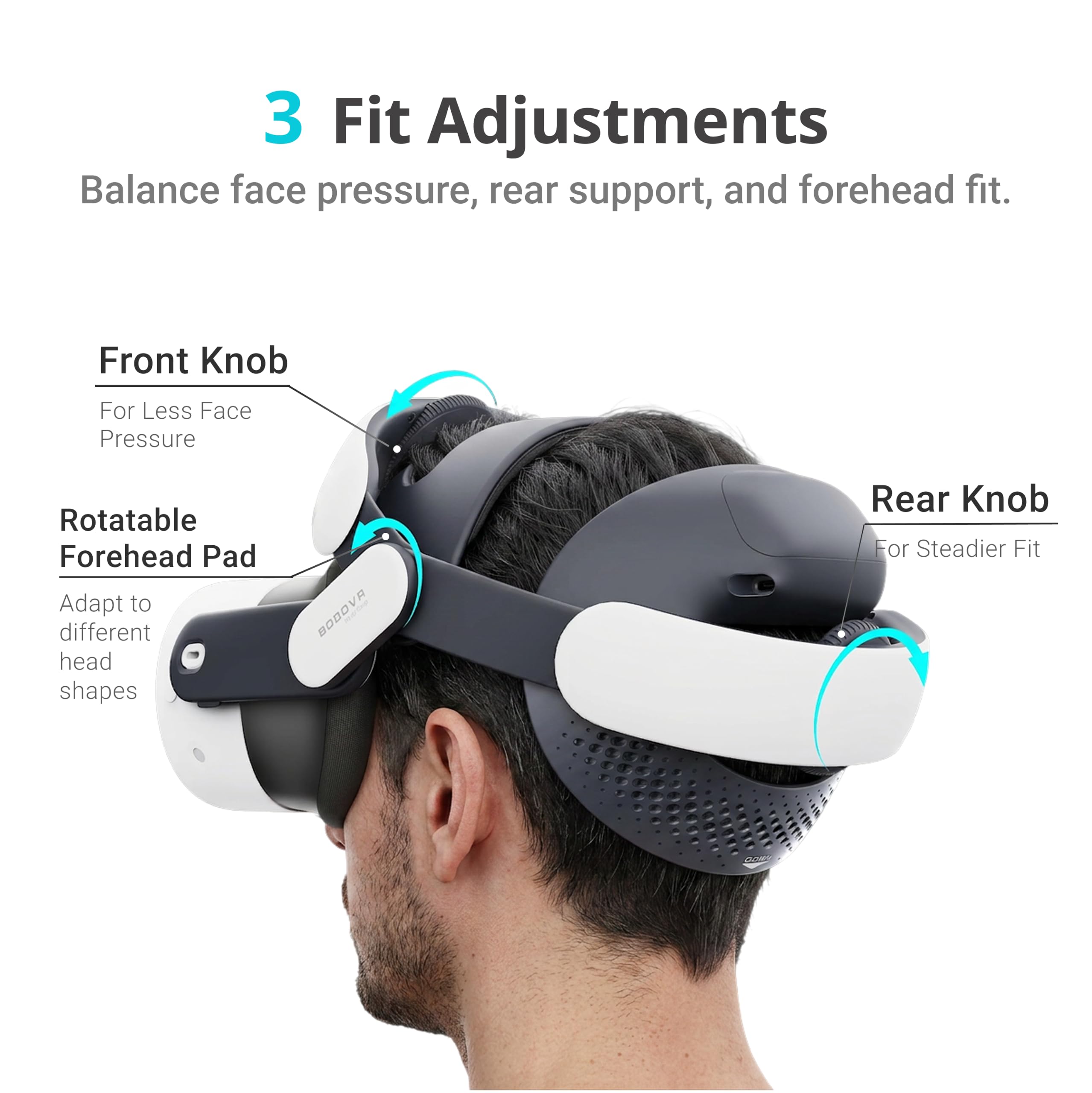BOBOVR M3 Cinturino per Testa, Compatibile con Quest 3/Quest 3S Accessori,Modalità Dual Halo ed Elite Fit,Manopole di Regolazione Anteriori e Posteriori,Pressione Ridotta sul Viso