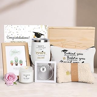 2025 Graduation Gifts,Congratulations Gifts for Her with 12 OZ Wine Tumbler,Candle,Frames,Keychain,Senior College Graduation Gifts for Daughter Son Niece Nephew,Personalized Makeup Bag for Friend