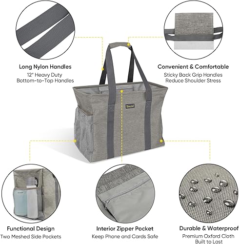 Miniatura 3 de BALEINE Bolsa de utilidad extra grande con marco de alambre para almacenamiento, Beige, 16,5 x 14 x 10 pulg.