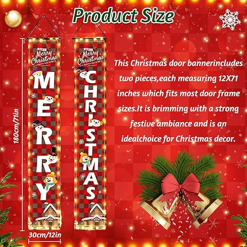 Miniatura 6 de YHW Decoraciones de Navidad al aire libre con cadena de luces para puerta de porche de Navidad, letrero de bienvenida para colgar decoración de