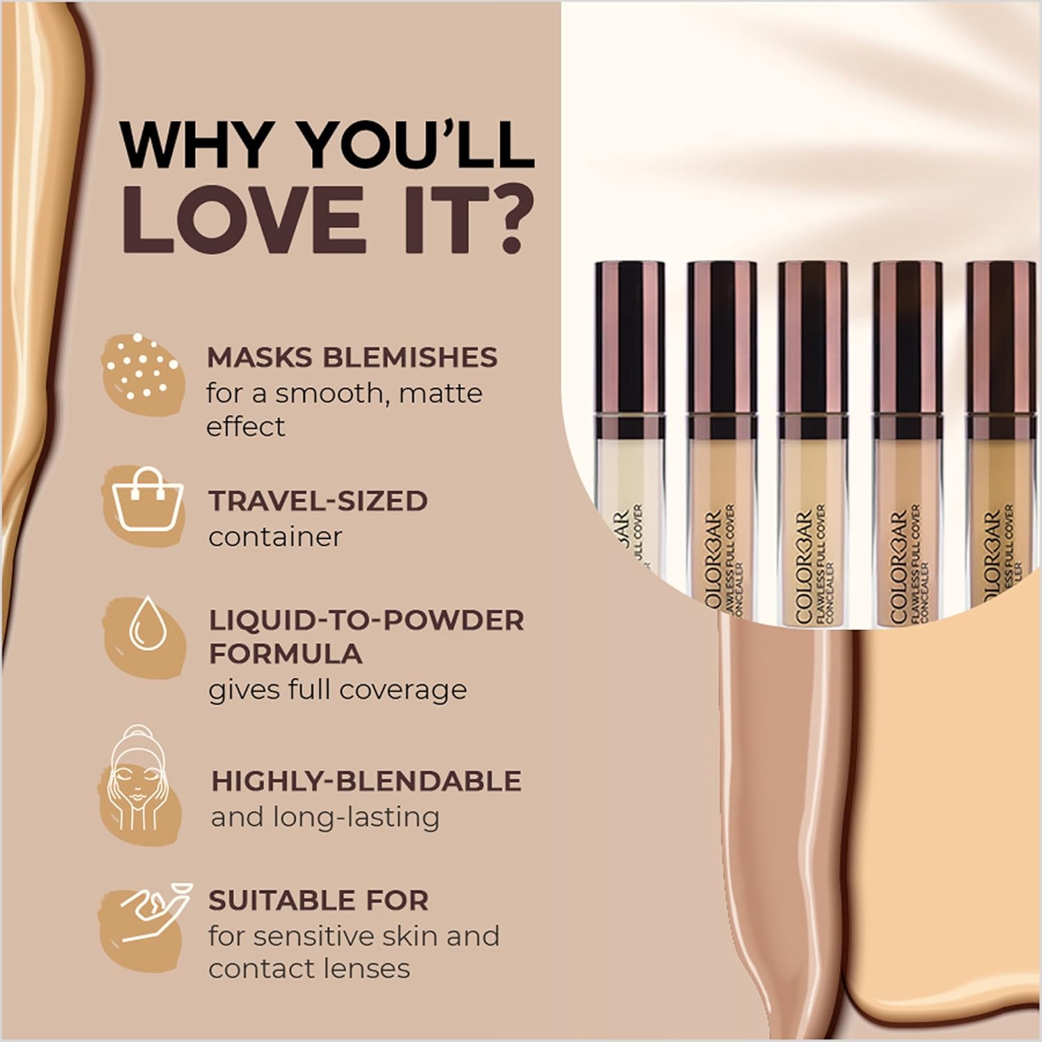 Colorbar Flawless Full Cover Concealer - Face Makeup Concealer with Liquid-to-Powder Formula - Hides Scars and Discoloration - 005 Lacy - 0.2 oz - Image 2