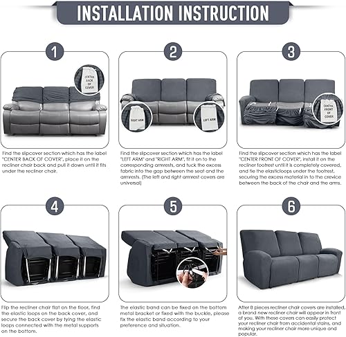 Miniatura 98 de TAOCOCO Fundas para sofá reclinable, 8 piezas, fundas elásticas para sofá grande de 3 asientos, fundas reclinables, protector de muebles con patrón