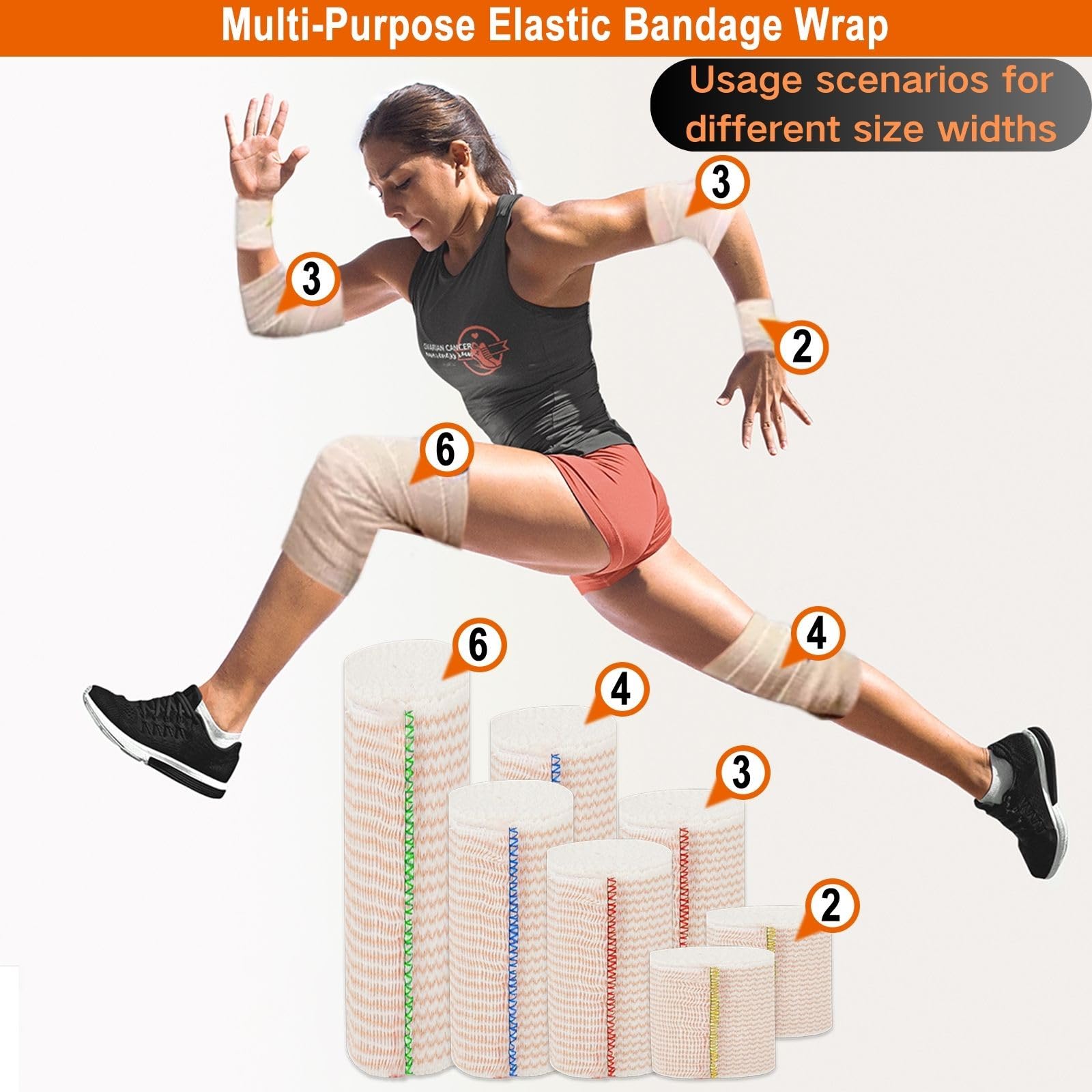Elastische Bandage, 15,2 cm, vielseitige Kompressionsbandagen für Knöchel, Handgelenke, Knie, Bauch und Körper, strapazierfähige und bequeme elastische Bandage, außergewöhnliche Kompressionsbandage