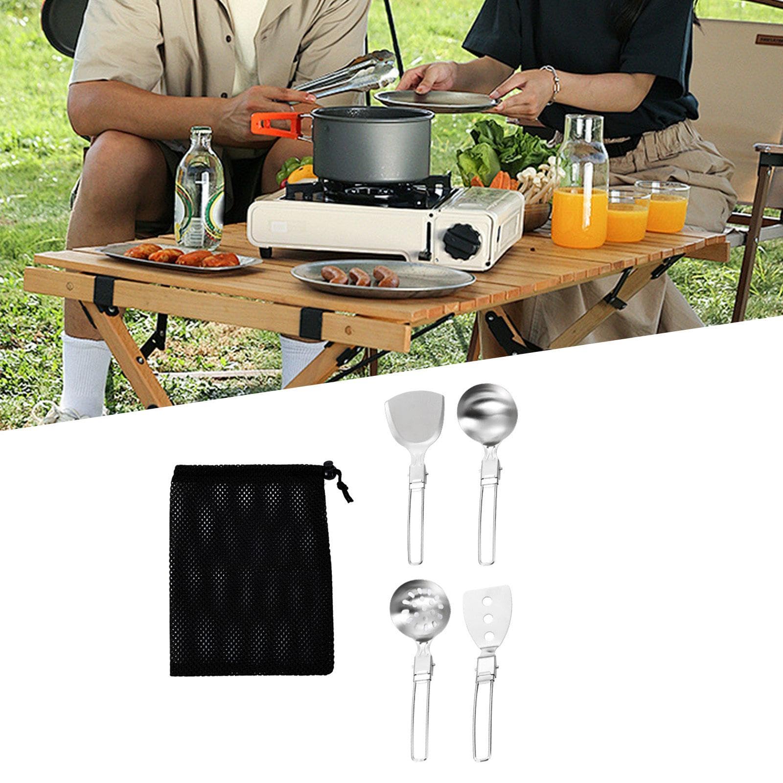 Vaveren Camp Cooking Utensil Set Camping Kitchen Utensil Set Cooking Compact Outdoor Kitchen Gears Cookware Kit for Camp BBQ Travel RV, 4Pcs