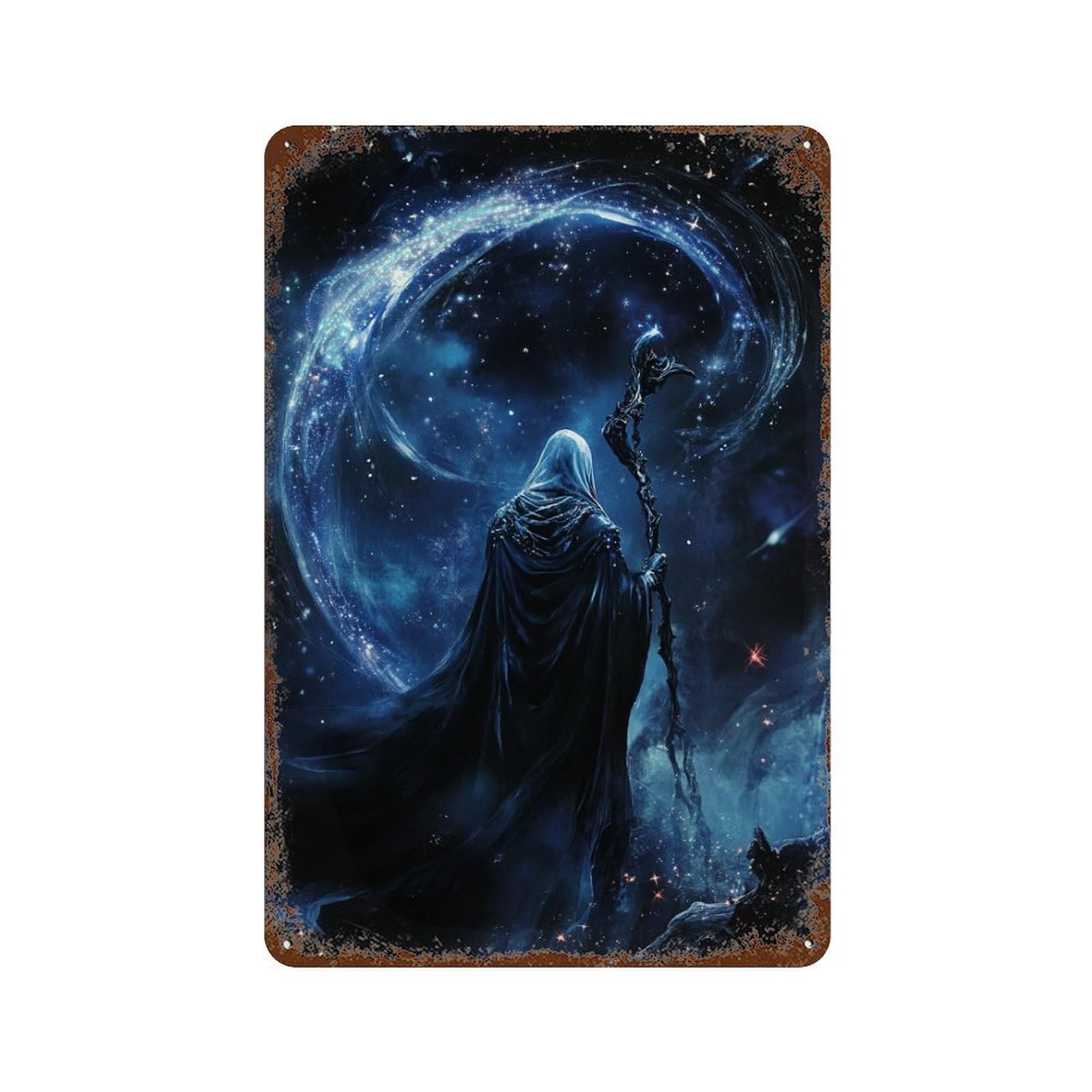 Rustic Tin Plaque Galactic Mage's Wand 11.8"x7.9", Retro Wall Decor for Shed, Workshop And Garage Wall Decor