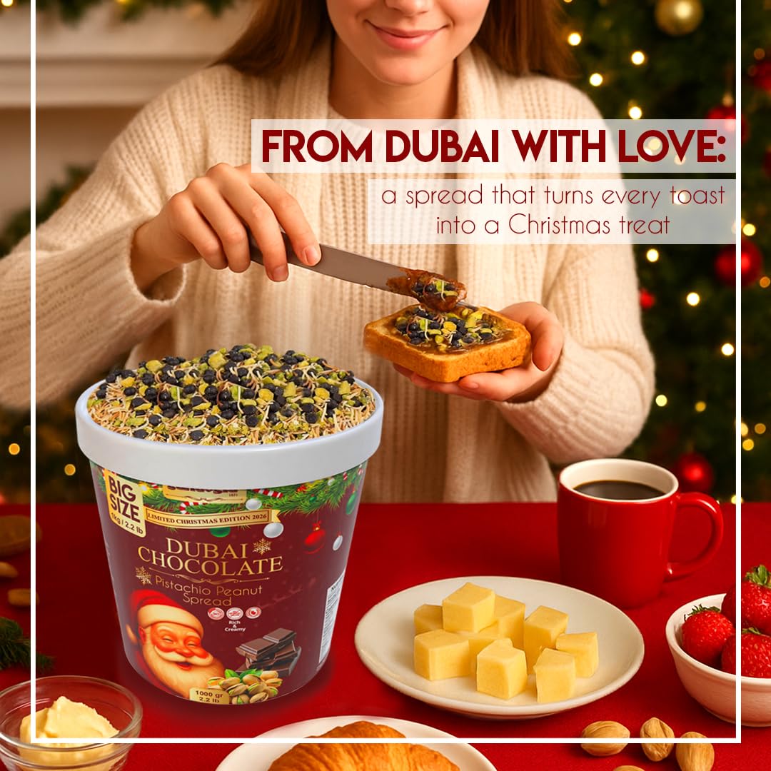 Gulluoglu Christmas Edition – Dubai Chocolate Pistachio Peanut Spread in Festive Holiday Jar | Limited Seasonal Gourmet Halal Dessert –: 2.2 lb / 1000 gr