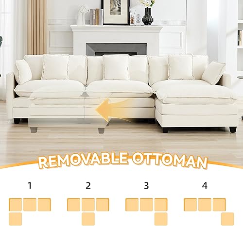 Miniatura 6 de Sofá seccional de 111'' con asiento profundo tipo nube, sofá seccional moderno y cómodo de chenilla en forma de L para juego de sala de estar, sofá