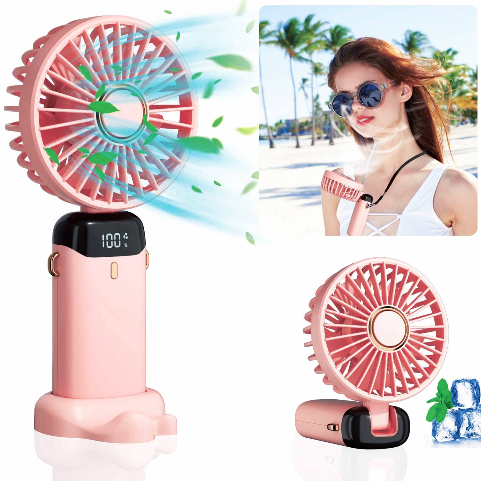 Portable Fan, Mini Fan Personal Fan Handheld Fan USB Rechargeable Small Fan Foldable Desk Fan 5000mAh Battery [16H Max Cooling Time] with 5 Speeds Ideal for Travel/Outdoor/Camping(Pink)-image-13