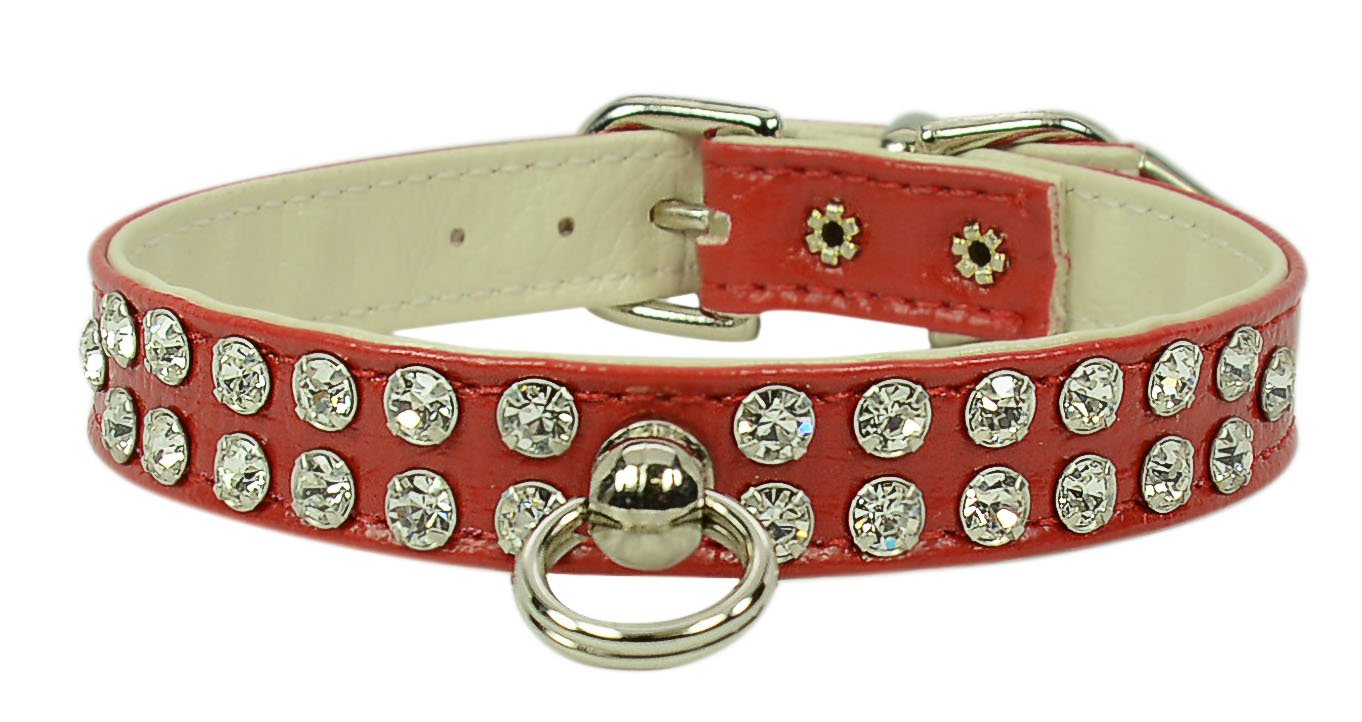 Collar de vinilo rojo Evans tamaño 16 con pedrería brillante para perros medianos