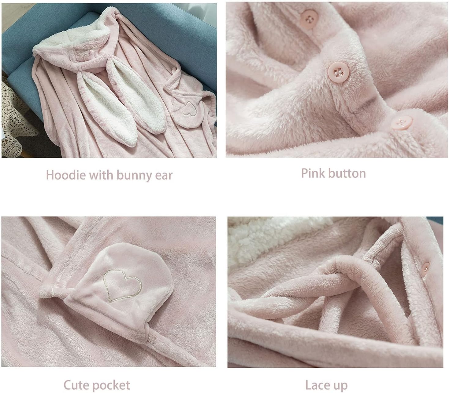 Bunny Ears Oversized Wearable Blanket Hoodie Soft Comfortable Blanket Cape for Women Hooded Cape Throw - Image 4