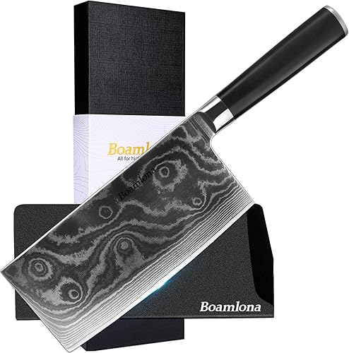 Cleaver Knife 7-inch Meat Vegetable Knife Japanese VG10 Steel Core Damascus Kitchen Chopping Knifew Sheath - Ergonomic Full Tang G10 Handle - with
