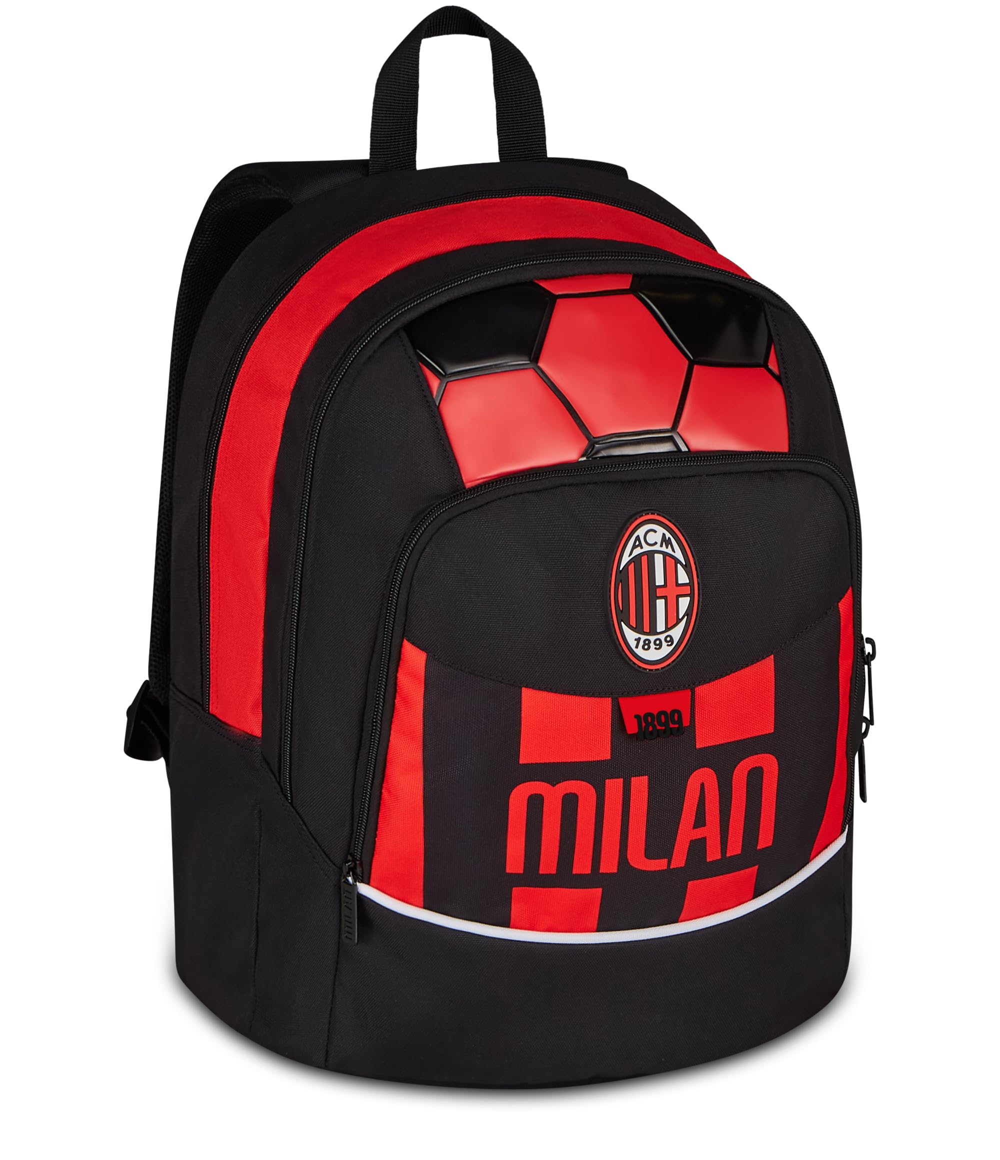 Seven Zaino Scuola Advanced Milan, Doppio Scomparto, Nero, 29 L, Tasca laterale portaborraccia, Scomparto porta pc, Scuola elementare e media, Bambini e ragazzi, Calcio, Prodotto ufficiale