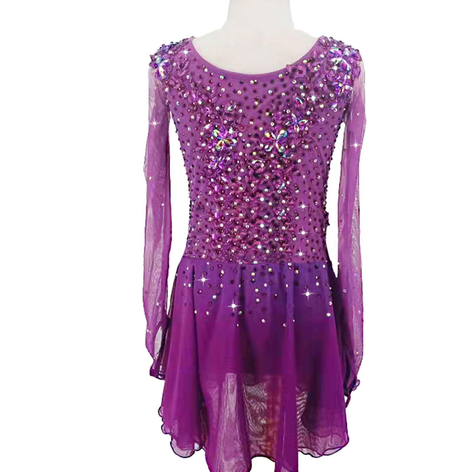 Sukienka Do Łyżwiarstwa Figurowego Z Długim Rękawem Ręcznie Robiona Spandex Dziewczyna Kobiety Ręcznie Robione Stroje Treningowe Kostiumy Sceniczne
