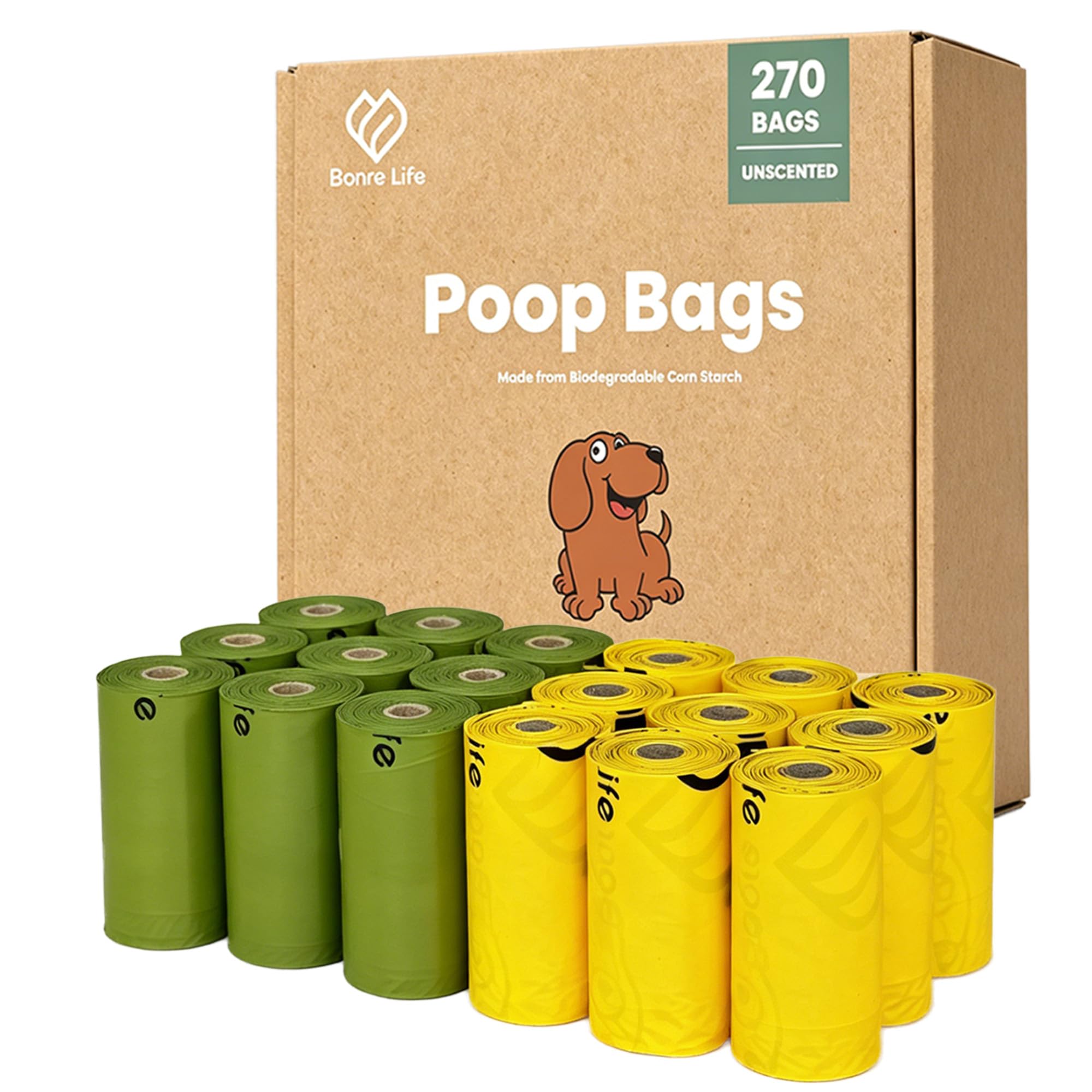 Dog Poop Bags Rolls, 270 Extra Thick Poo Bags, Biodegradable & Leak-Proof Dog Waste Bags Made from Corn Starch, Dual-Color, Unscented — image 1