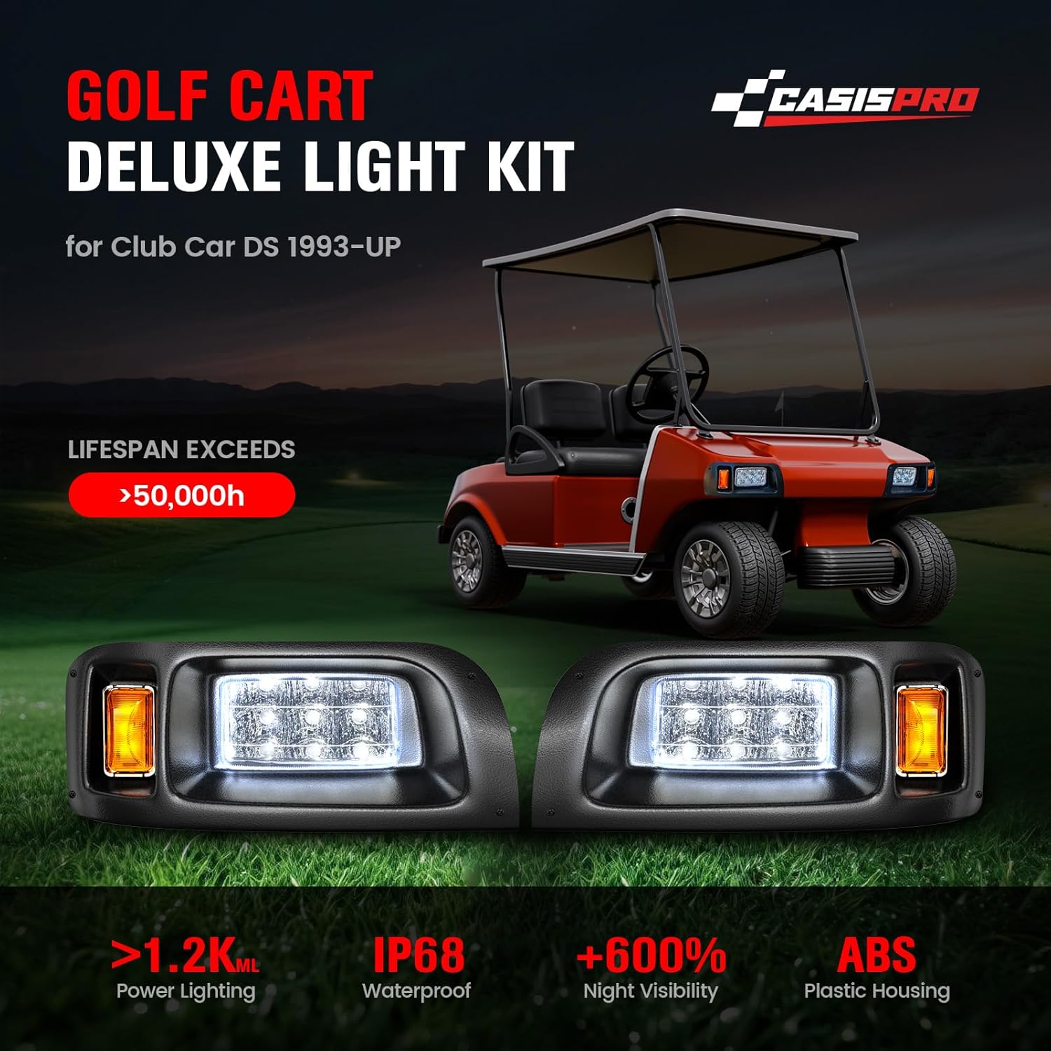 12V Golf Cart Light Kit for Club Car DS 1993-UP, Street Legal LED Headlight Taillight Kit with Wiring Harness