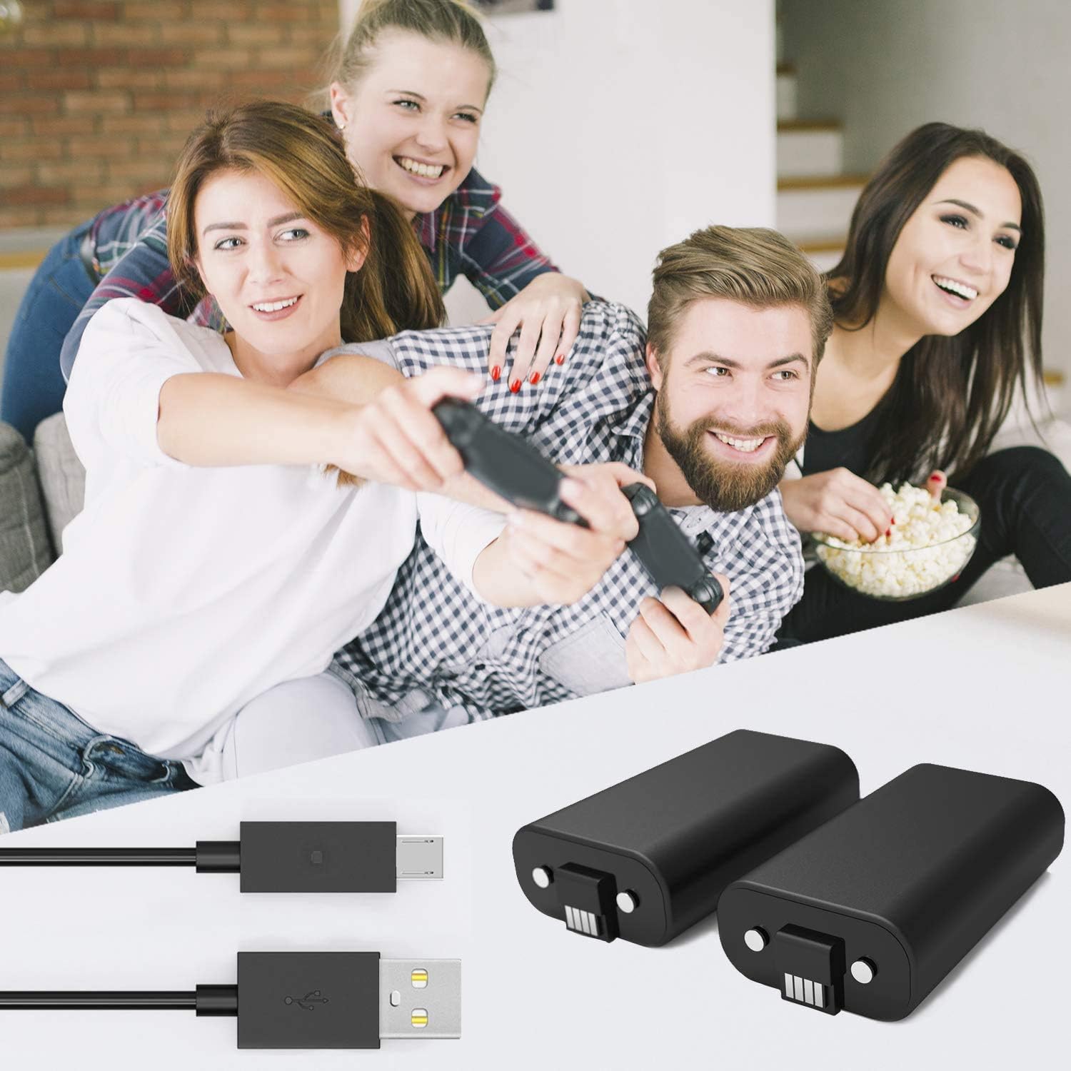 YCCTEAM Xbox One Controller Battery Pack, 2PCS x 1200 mAh Xbox Rechargeable Battery Pack and 5FT Micro USB Charging Cable, Xbox Battery Pack with LED Indicator, Xbox Play and Charge for Xbox One X/S