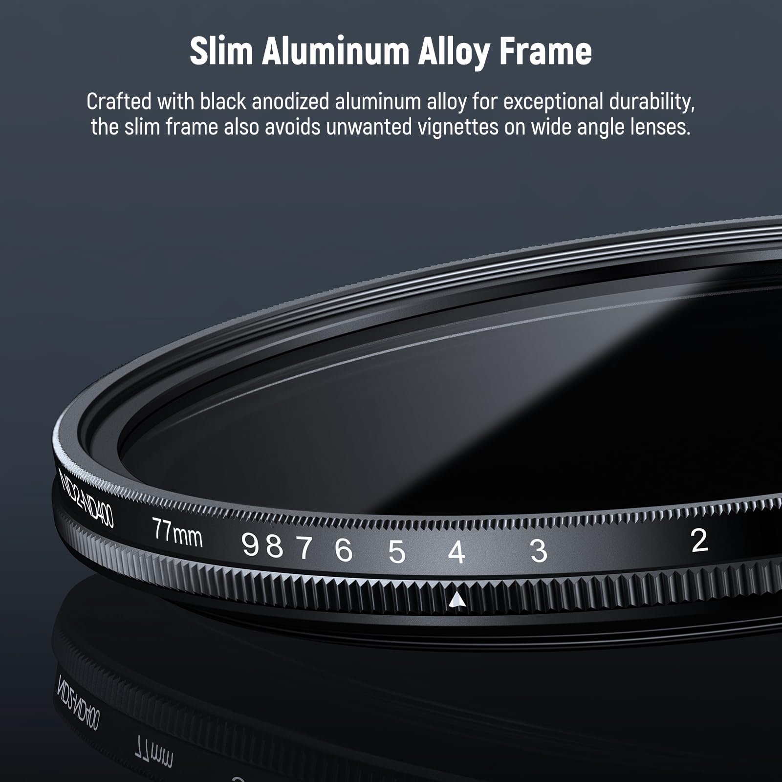 NEEWER BASICS Filtre ND Variable 77mm, ND2-400,Réduction de la Lumière de 1 à 9 Arrêts, Filtre Rotatif à Densité Neutre Variable avec Revêtement Anti-traces de Doigts,Cadre Fin pour Objectif de Caméra