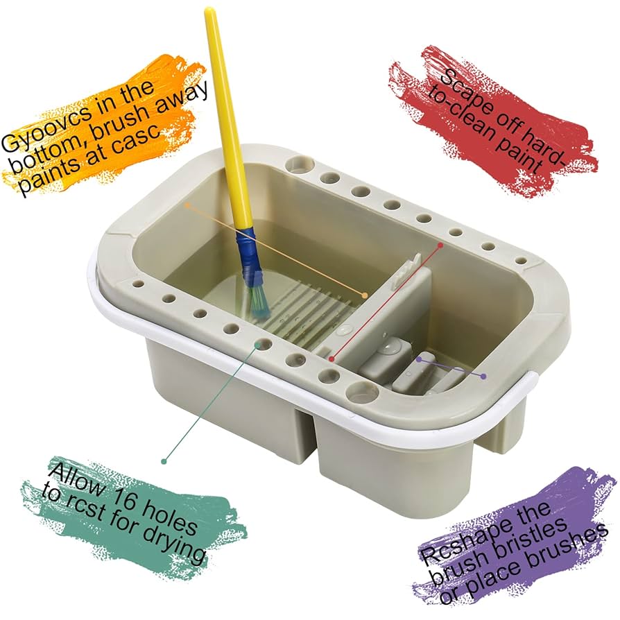 Multi Use Paint Brush Basin With Brushes Holder Washer Trays Box Artist Cleaner Cup For Watercolor Oil Acrylic Gouache Painting With Lid