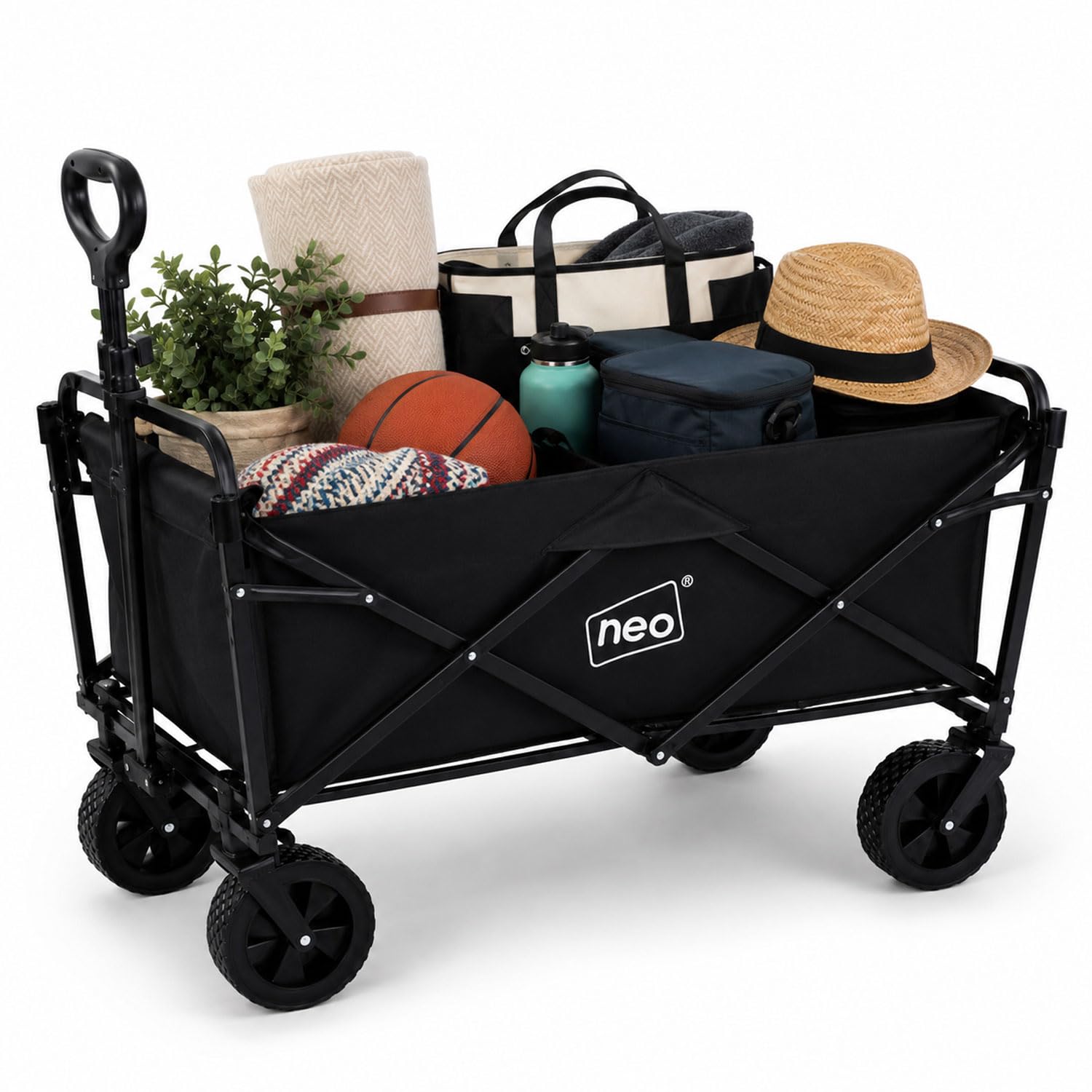 Neo Folding Wagon Canopy Heavy Duty Collapsible Garden Cart 140L 120kg (Black)