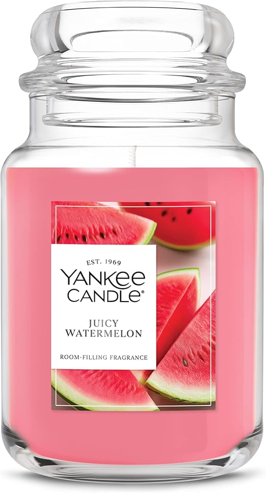 Yankee Candle Large Jar Scented Candle with up to 150 Hour Burn Time, Premium Plant Wax Blend for Consistent Burn, 22 oz Jar Candle with Room Filling Fragrance, Juicy Watermelon