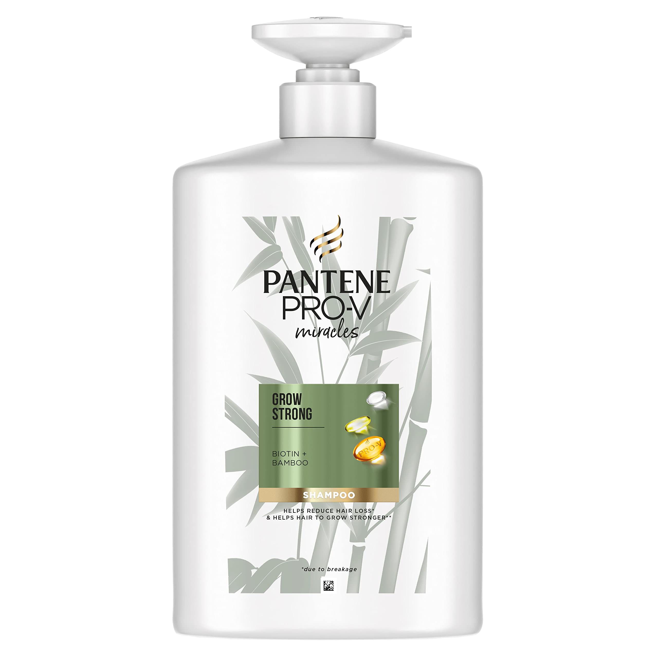 Pantene Grow Strong Shampoo with Biotin & Protein Strengthener 1L XXL pump. Helps Reduce Hair Loss Due to Breakage for Hair that Grows Long & Strong. For Dry Damaged Hair, helps promote hair growth.