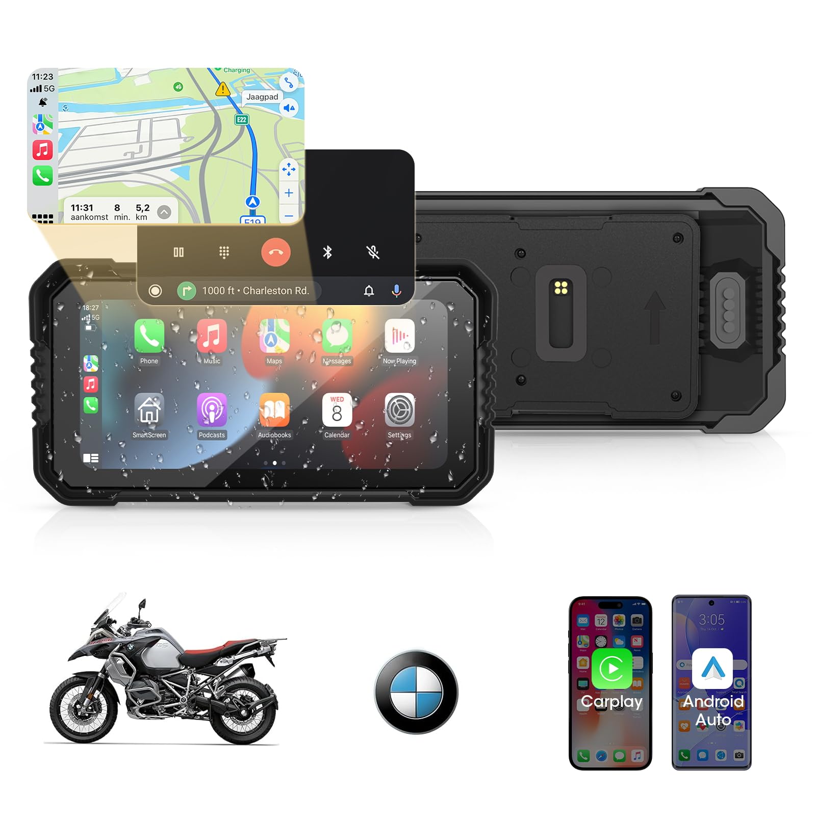 Carplay Schermo per BMW Moto Senza Fili CarPlay Android Auto Display Carplay Moto 6,25 Pollici Touchscreen Impermeabile IP67 Schermo Car Play Bluetooth Navigazione Controllo Vocale Mirror Link