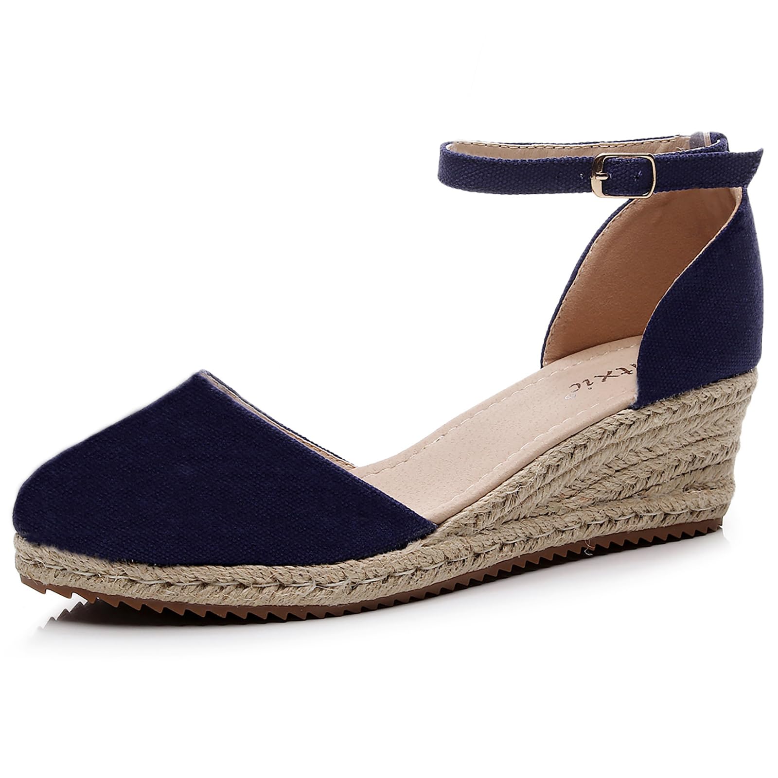Altxic Women's Closed Toe Canvas Ankle Strap Espadrilles Wedge Sandals Blue 10 US