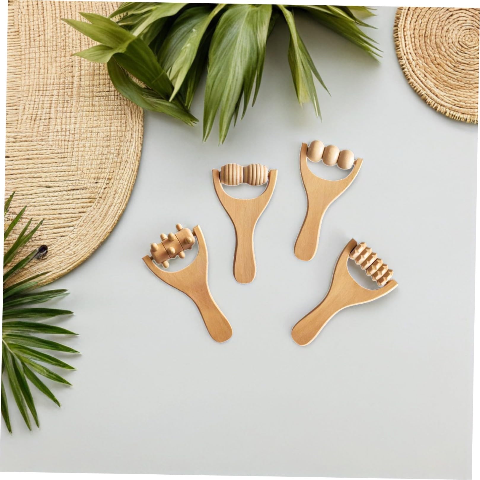 POPETPOP 8 piezas Rodillo de Masaje de Madera Ergonómico para Cuerpo Cuello Espalda Pies y Brazos Herramienta Manual Portátil para Relajación y Alivio Muscular