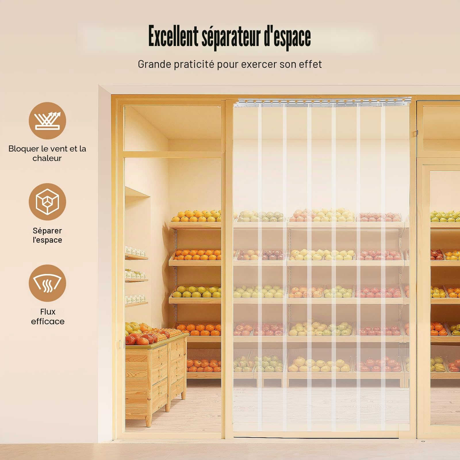 Kit complet de rideau à lamelles en PVC transparent - Hauteur 2 m x largeur 1,05 m - Rideau industriel à lamelles en PVC transparent - Pour portes piétonnes, chambres froides, écurie