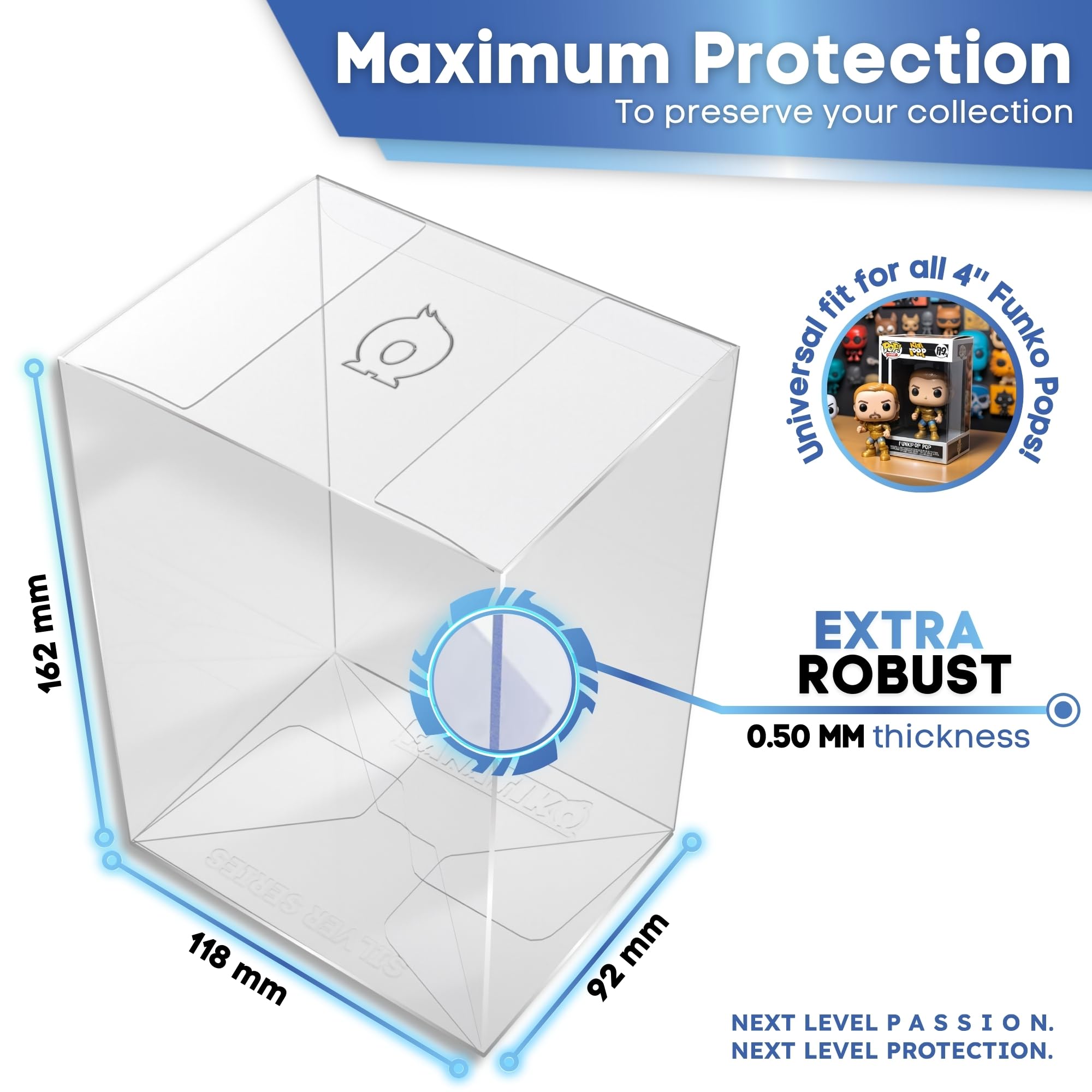 Fanatiko 40er-Pack Gold Schutzhüllen für Funko Pop 4 - 0,5mm Pop Schutzhülle - Bewahre Deine Sammlung in perfektem Zustand mit deinem Funko Protector mit Kratzschutzfolie
