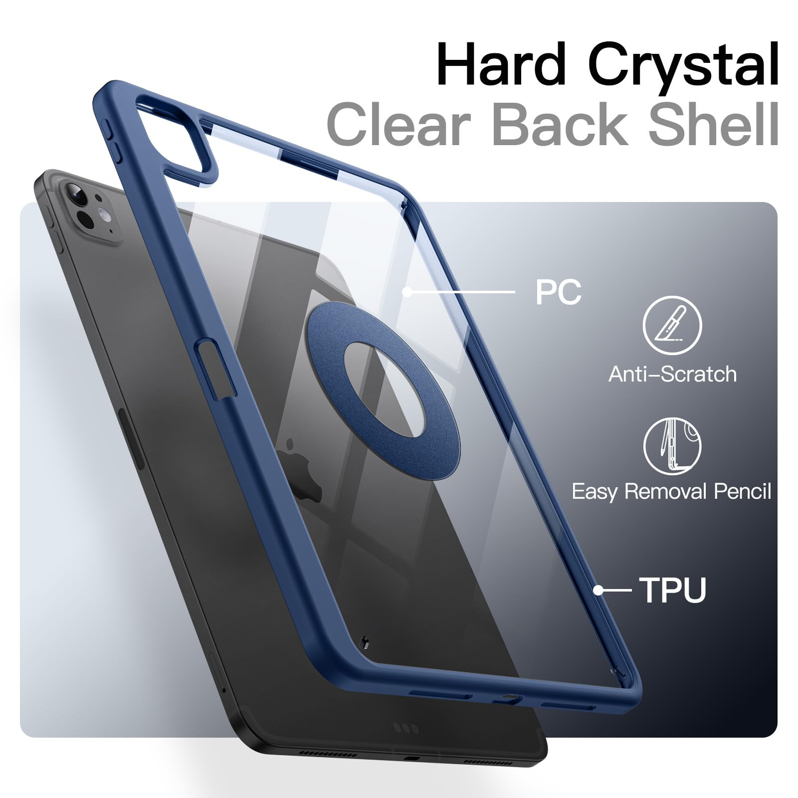 Custodia Magnetica JETech Per IPad Pro 11" M5/M4 (2025/2024) – Cover Trasparente Staccabile, Supporto Verticale/orizzontale, Portapenne