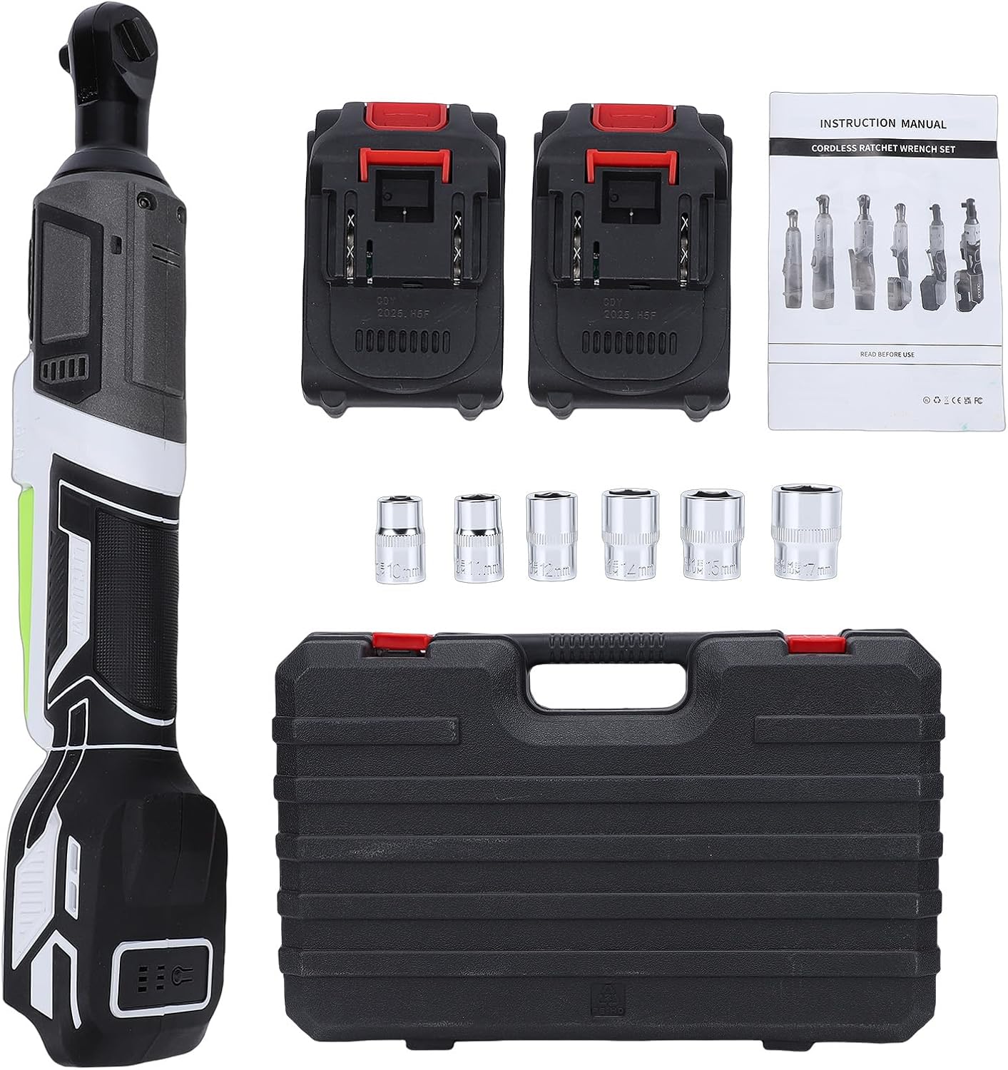 21V Cordless Ratchet Wrench Electric Ratchet with 80Nm Torque Compact Head 2 Batteries LED Light for Automotive Industrial Repair (US Plug 110V Brushless) (US Plug 110V Brushless)