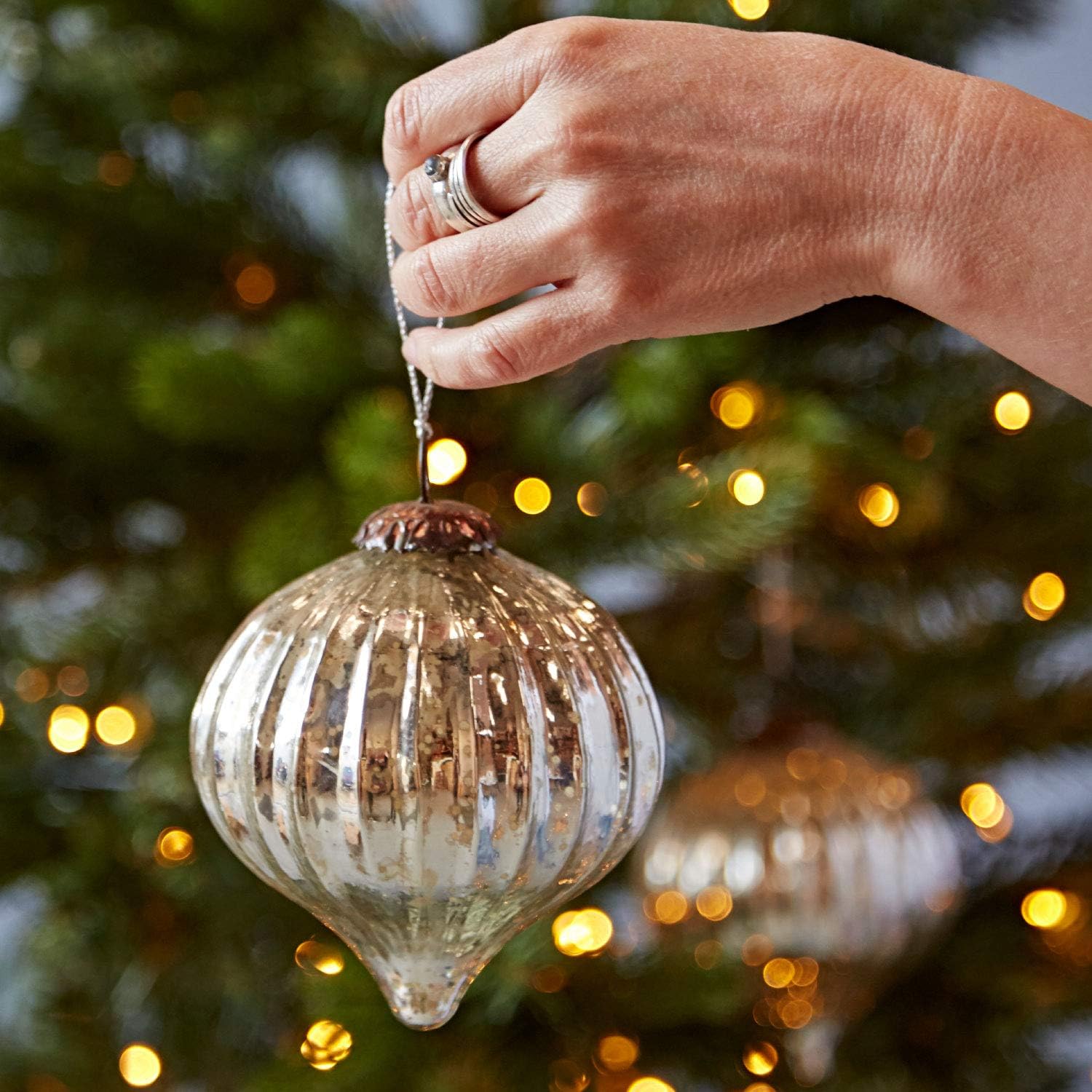 2 x Large Antique Effect Glass Baubles