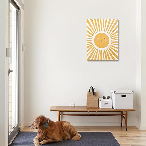 Miniatura 2 de XWELLDAN Lienzo decorativo de pared con diseño de dibujos animados lindo y sonriente y alegre para cuarto de bebé, acuarela, bohemio, neutro, sol,