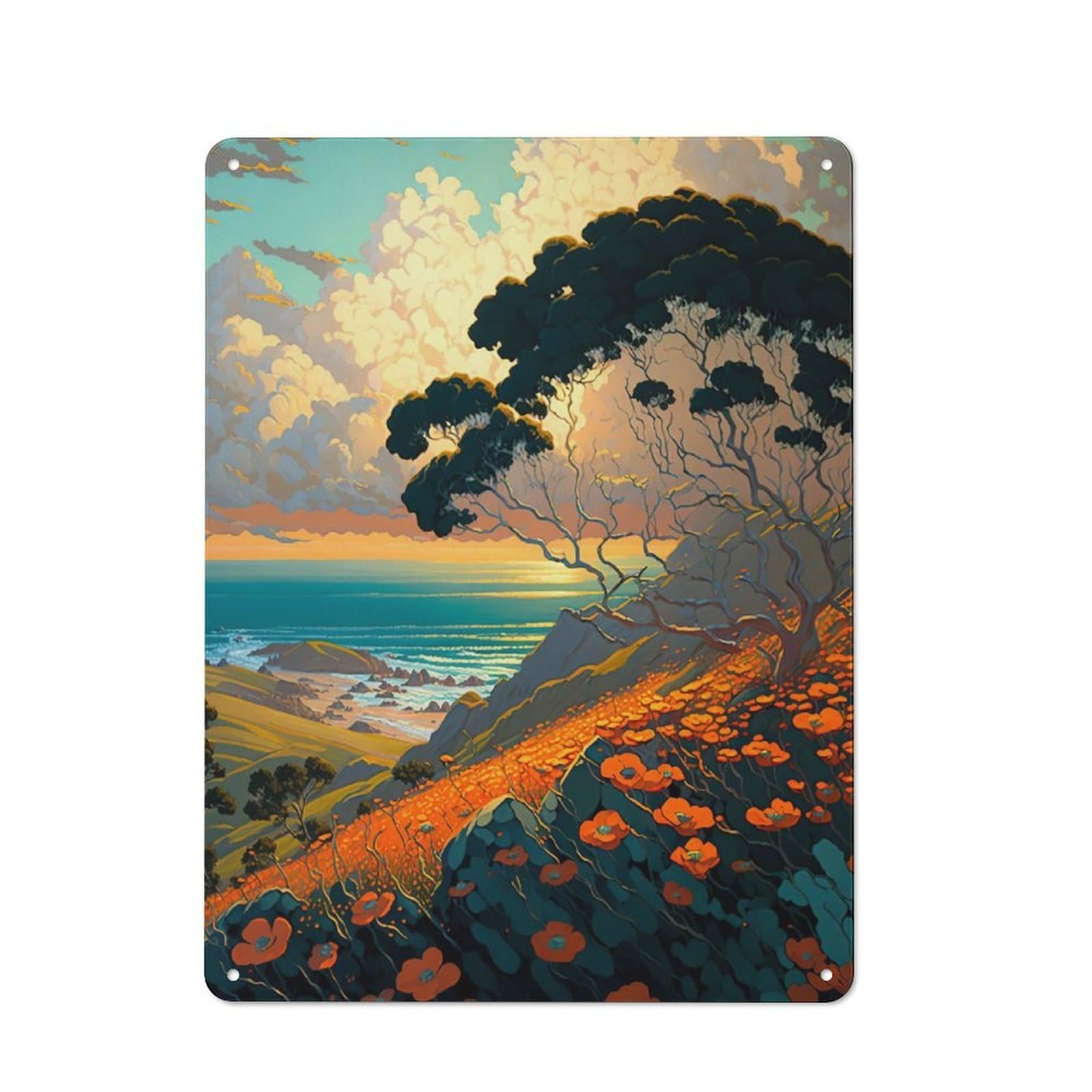 Junmoney Rolling Coastal Hill Metal Wall Sign 40X30cm Featuring For Living Room Wall, For Decorating Living Rooms And Feature Walls