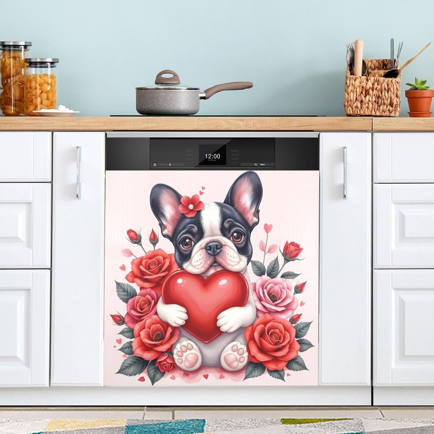 Dishwasher Magnet Cover Large Magnetic Stickers Bulldogs Hearts Front Dishwasher Cover Reusable Decal for Home Kitchen Refrigerator Decorative Lid Washing Machine Laundry
