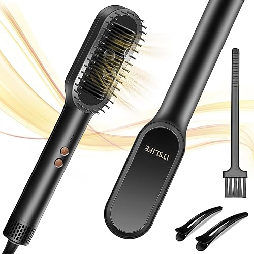 Cepillo para alisar el cabello, cepillo iónico para alisar el cabello en casa, alisador de cabello para mujer, calentamiento rápido de 20 segundos,