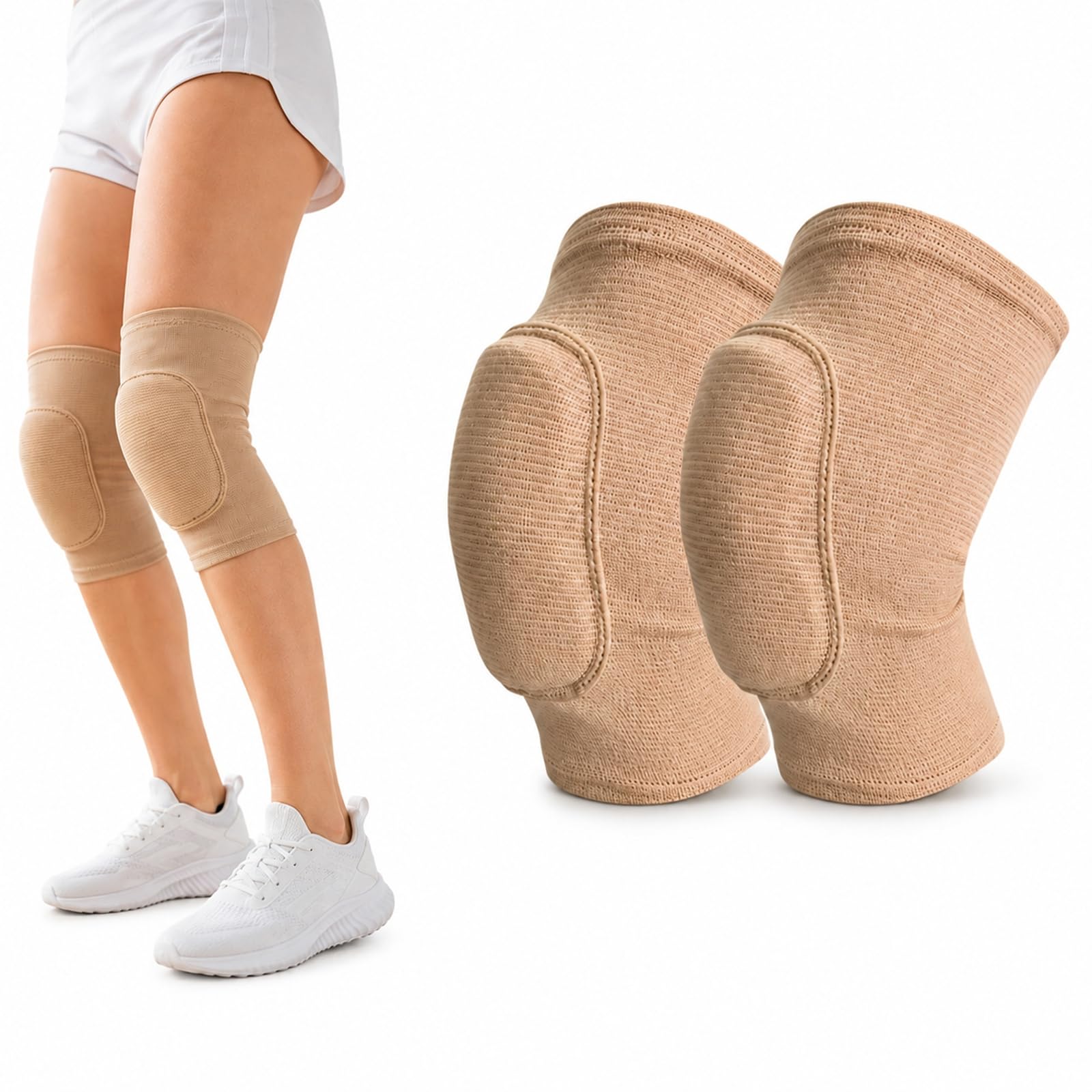 A pair Nude-SAnti-Slip Knee Pads with Soft Breathable Sponge for Volleyball, Yoga, Dance, Wrestling - Thickened Cushioning, Joint Protection, Sweat Wicking, Suitable for All Ages, Shock Absorption